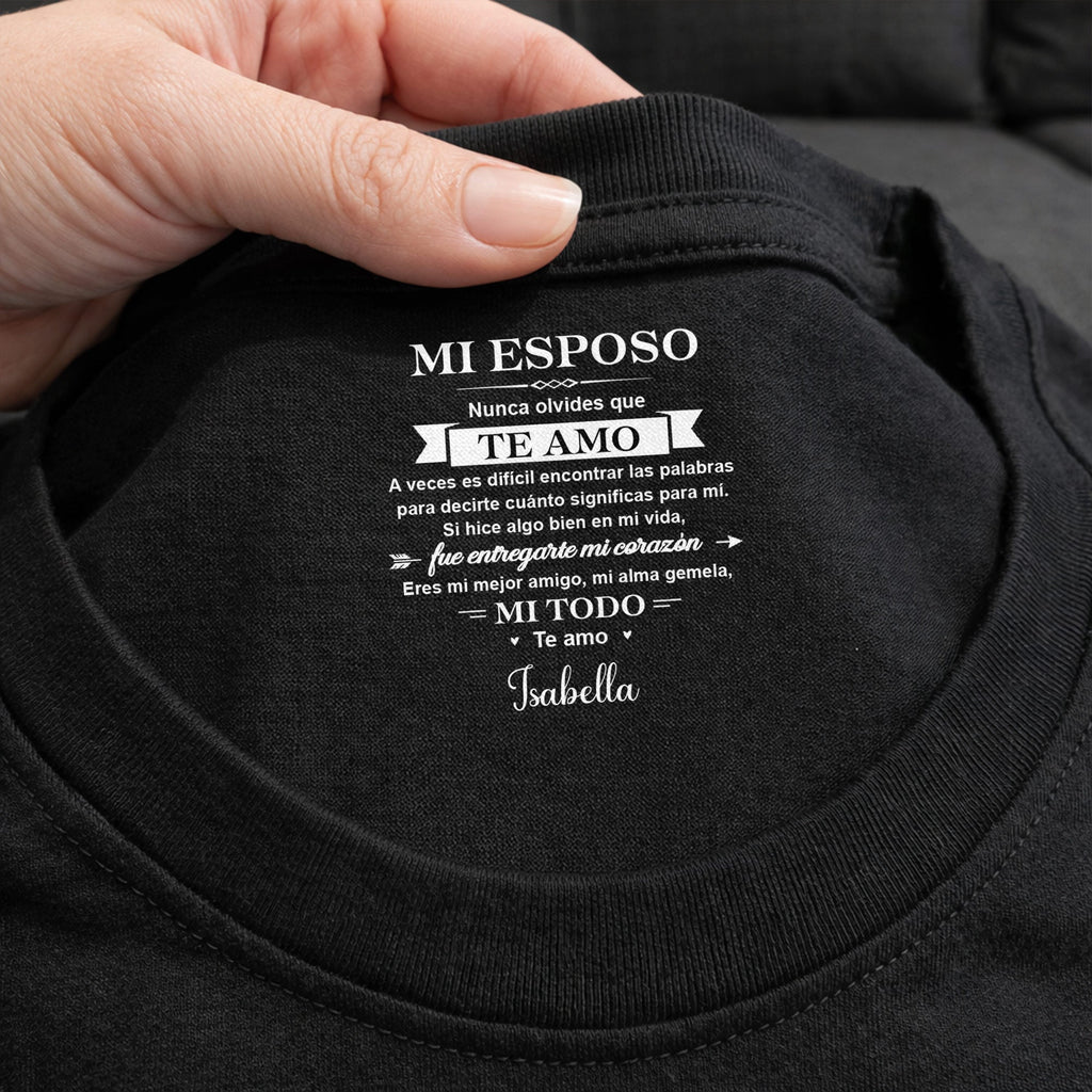 Personalized Custom T-Shirt for Him Inside Neck Print Gift Basic Shirt, Print inside back collar GradoCreations
