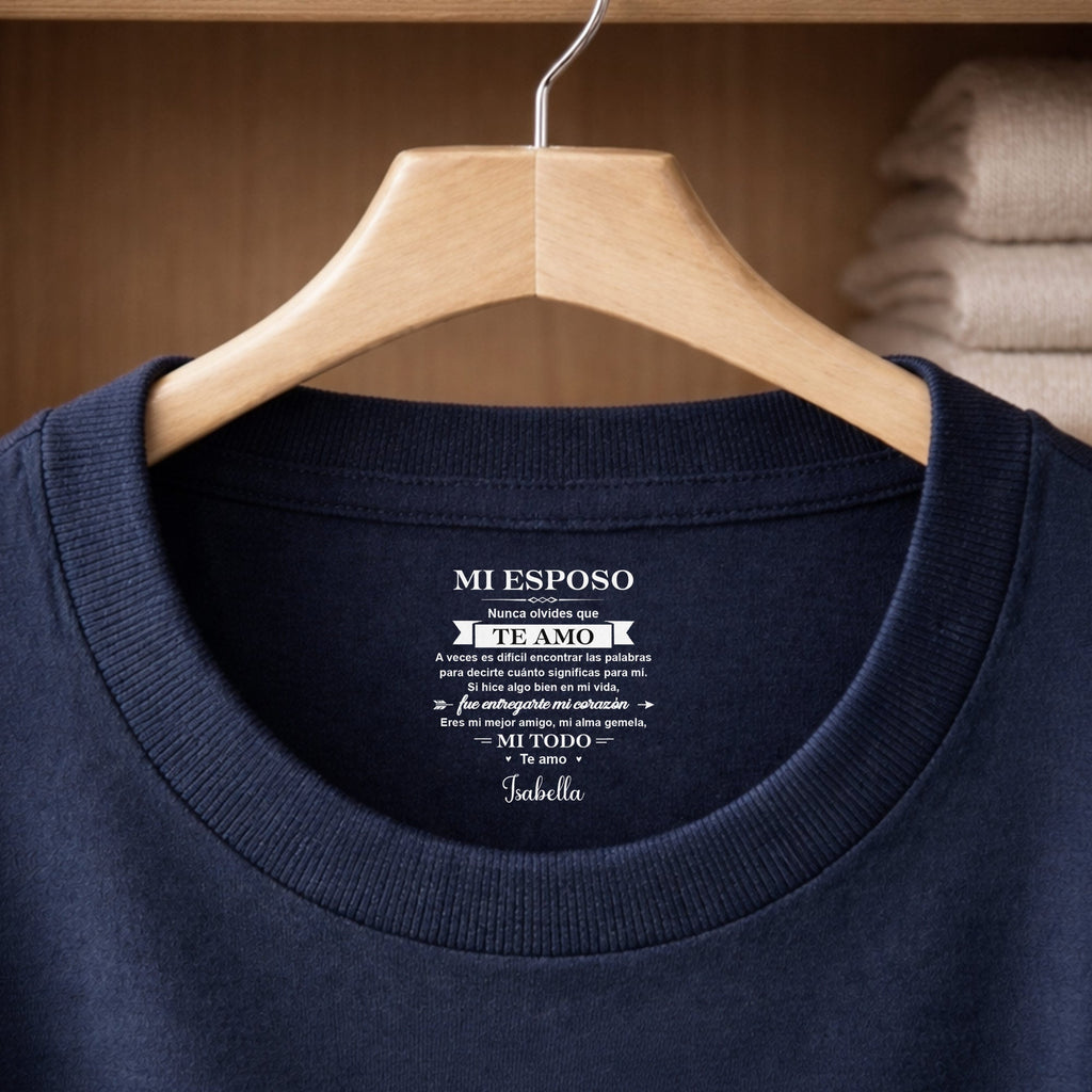 Personalized Custom T-Shirt for Him Inside Neck Print Gift Basic Shirt, Print inside back collar GradoCreations