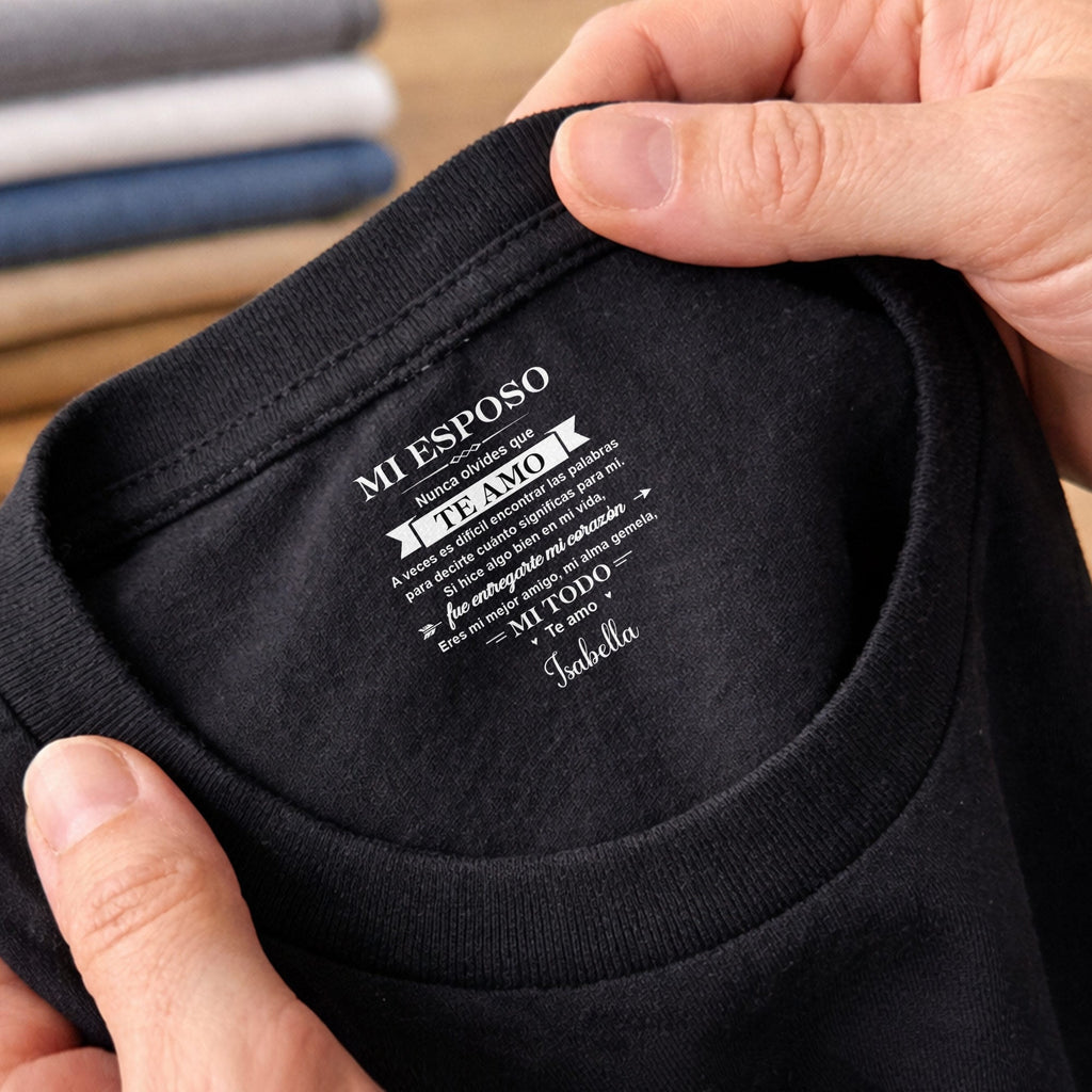 Personalized Custom T-Shirt for Him Inside Neck Print Gift Basic Shirt, Print inside back collar GradoCreations