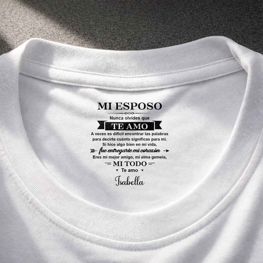 Personalized Inside Neck Print T-Shirt Gift for Husband Basic Shirt, Print inside back collar GradoCreations