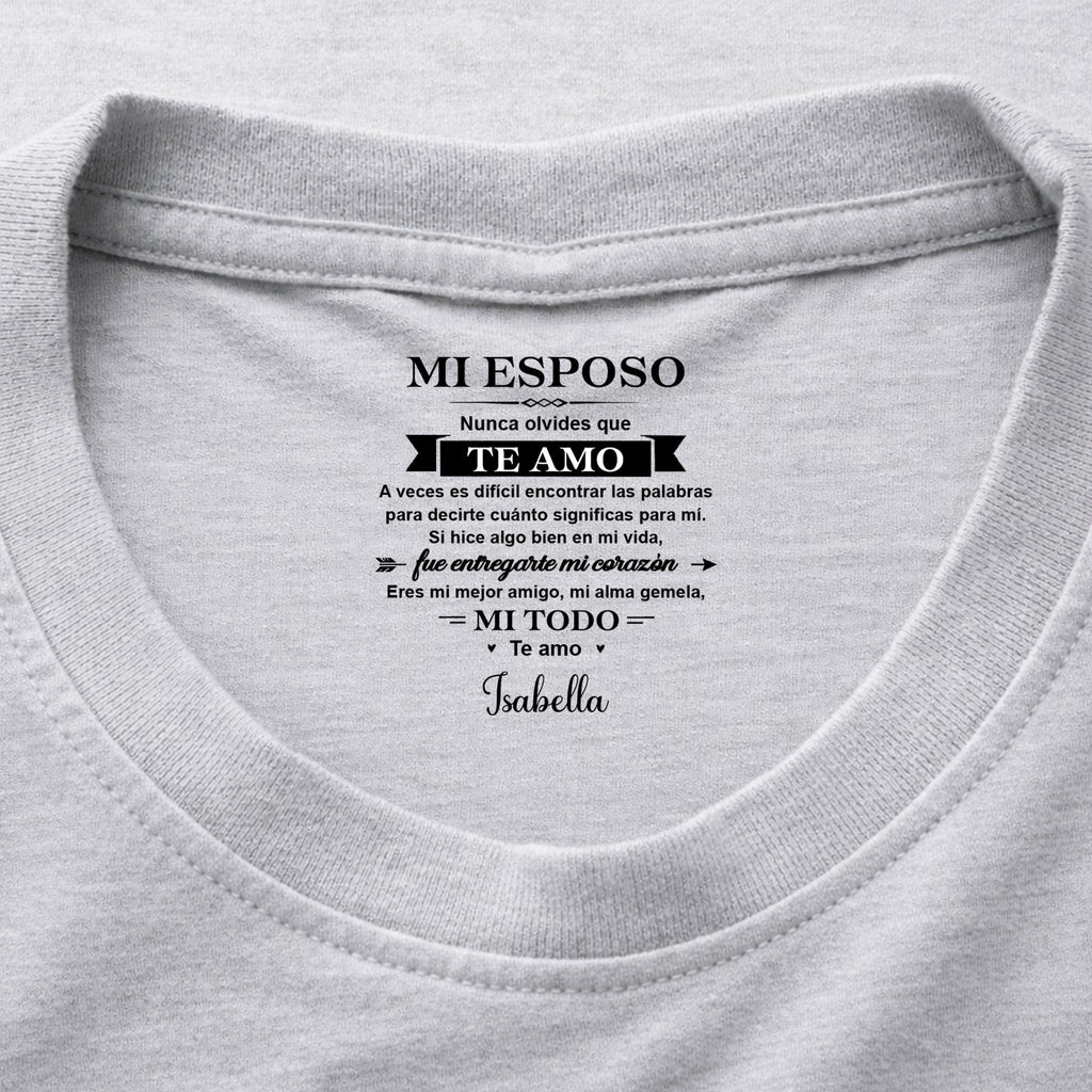 Personalized Inside Neck Print T-Shirt Gift for Husband Basic Shirt, Print inside back collar GradoCreations