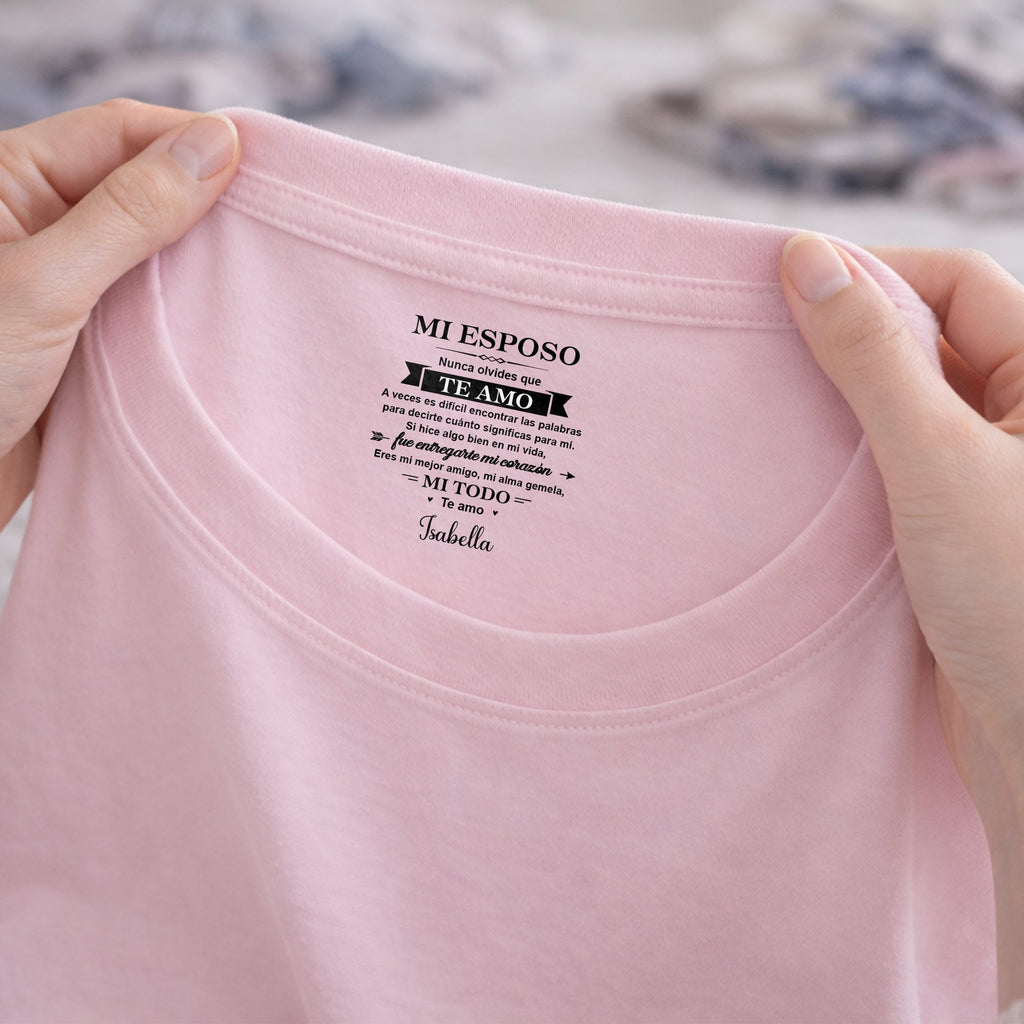 Personalized Inside Neck Print T-Shirt Gift for Husband Basic Shirt, Print inside back collar GradoCreations