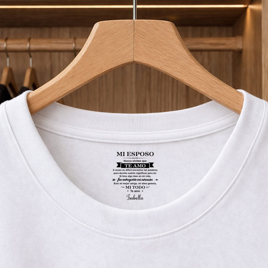 Personalized Inside Neck Print T-Shirt Gift for Husband Basic Shirt, Print inside back collar GradoCreations