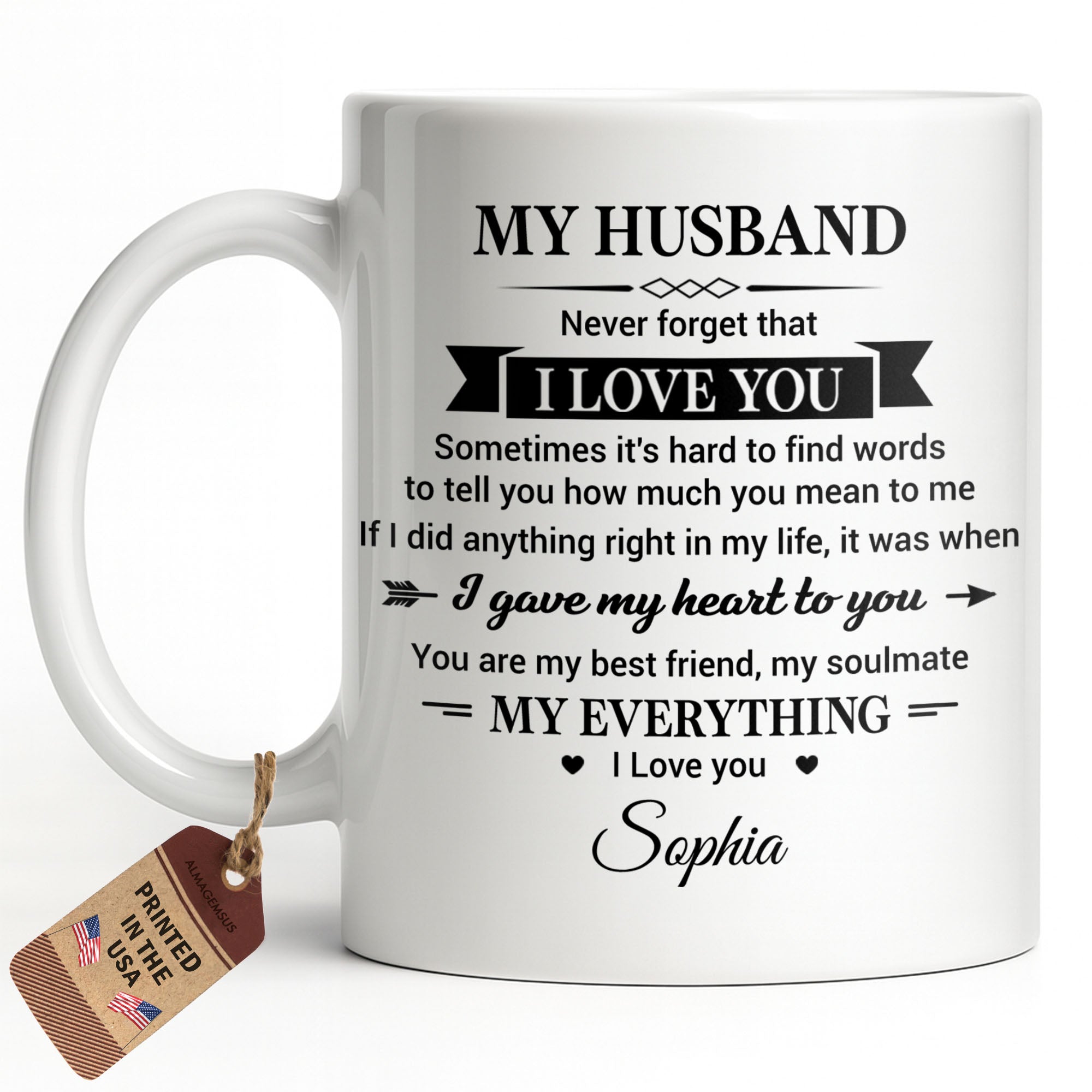 Personalized Heart Coffee Mug Custom Gift for Husband Edge-to-edge Mug GradoCreations