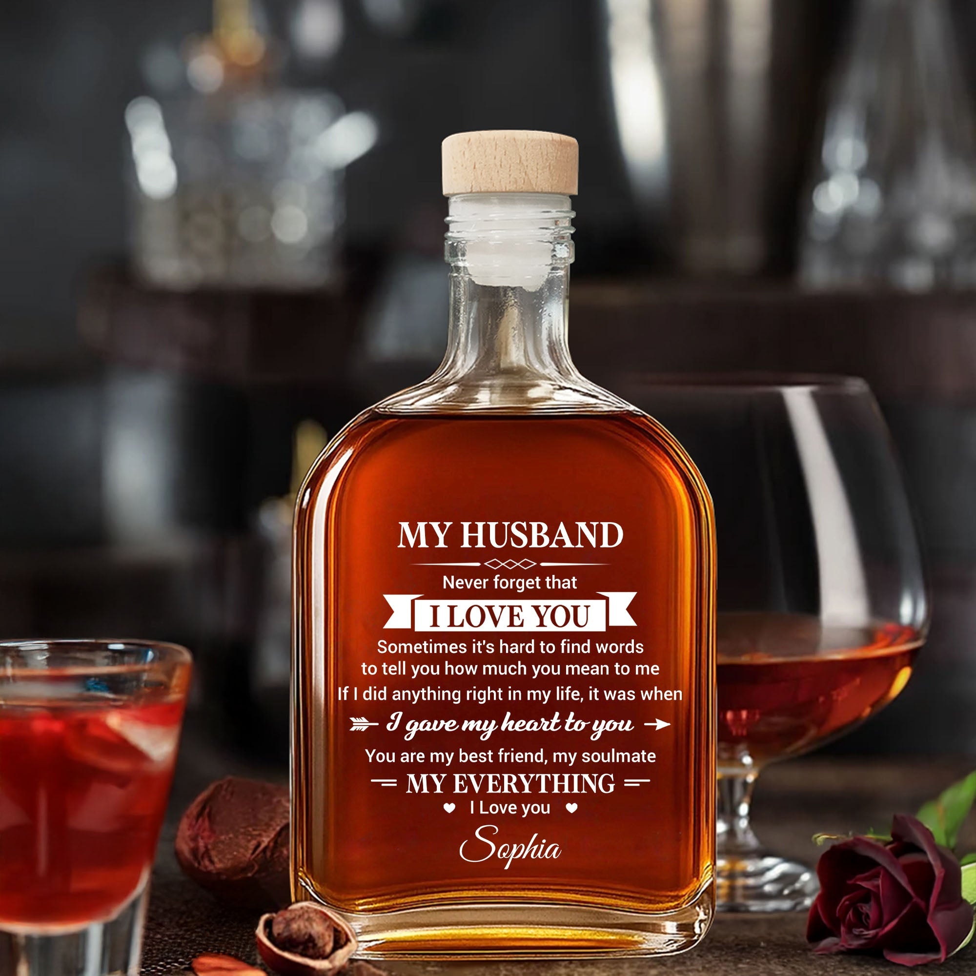 Personalized Whiskey Bottle Custom Heart Arrow Gift for Husband Whiskey Bottle GradoCreations