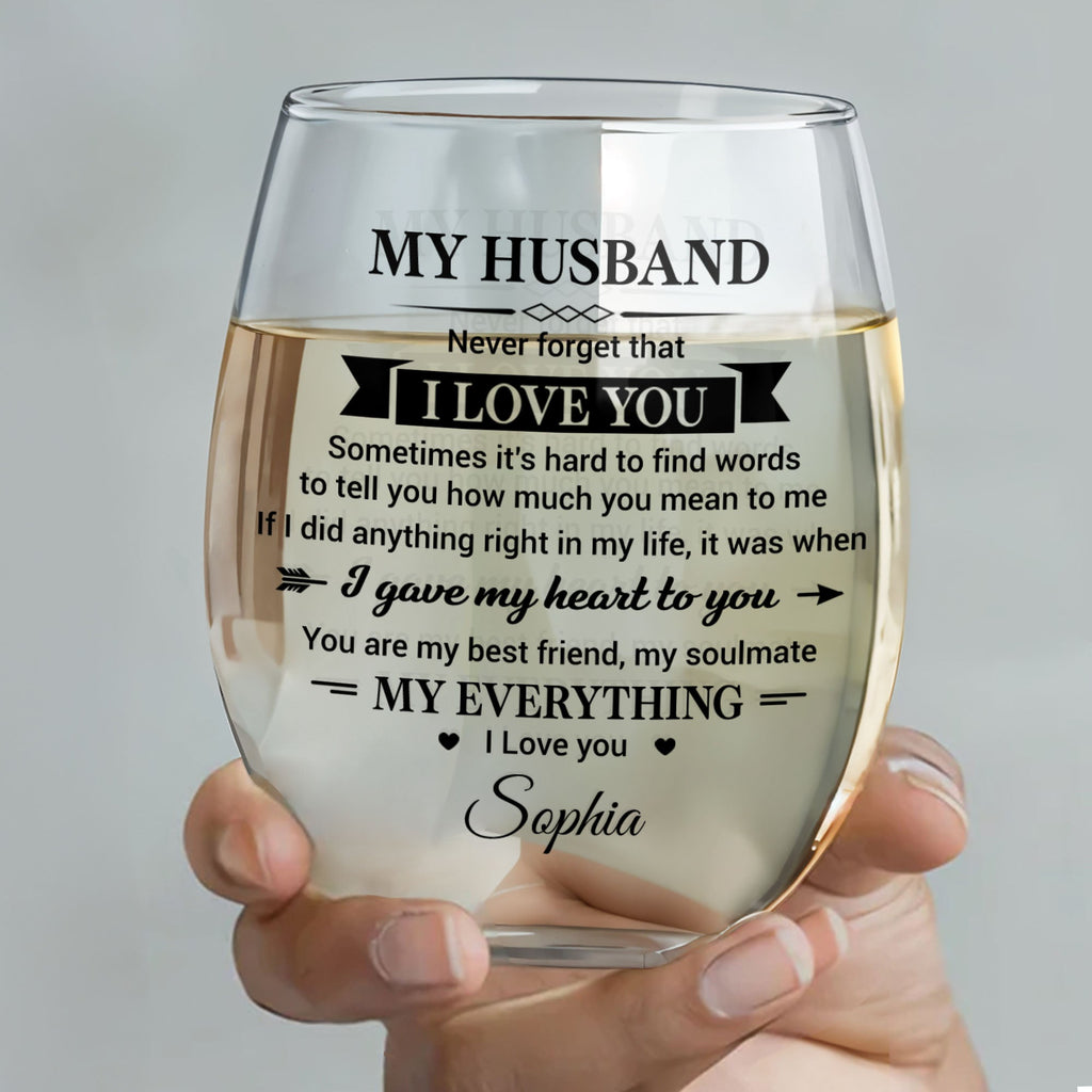 Personalized Stemless Wine Glass Custom Name Gift for Husband Wine Glasses GradoCreations