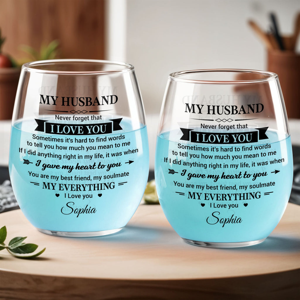 Personalized Stemless Wine Glass Custom Name Gift for Husband Wine Glasses GradoCreations