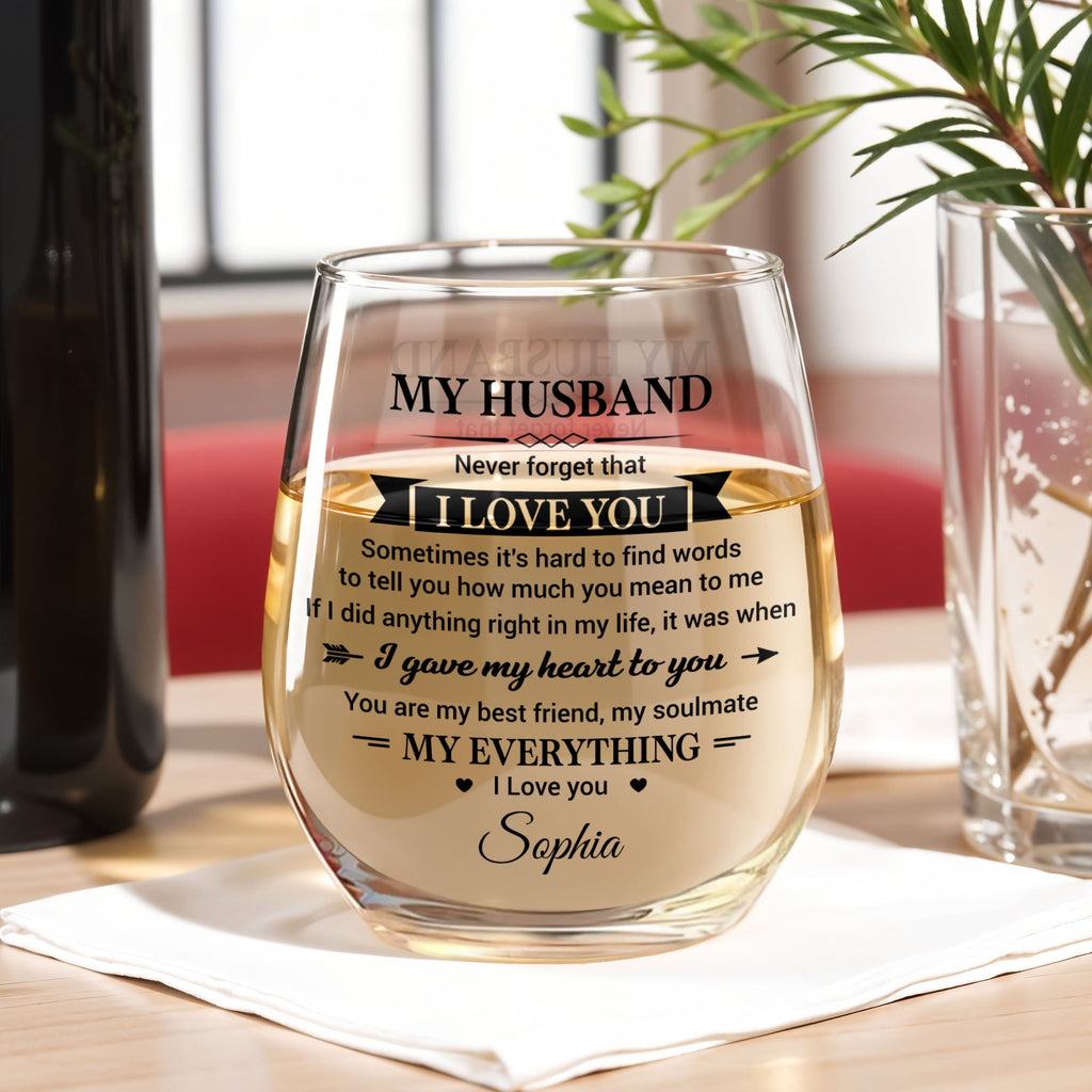 Personalized Stemless Wine Glass Custom Name Gift for Husband Wine Glasses GradoCreations