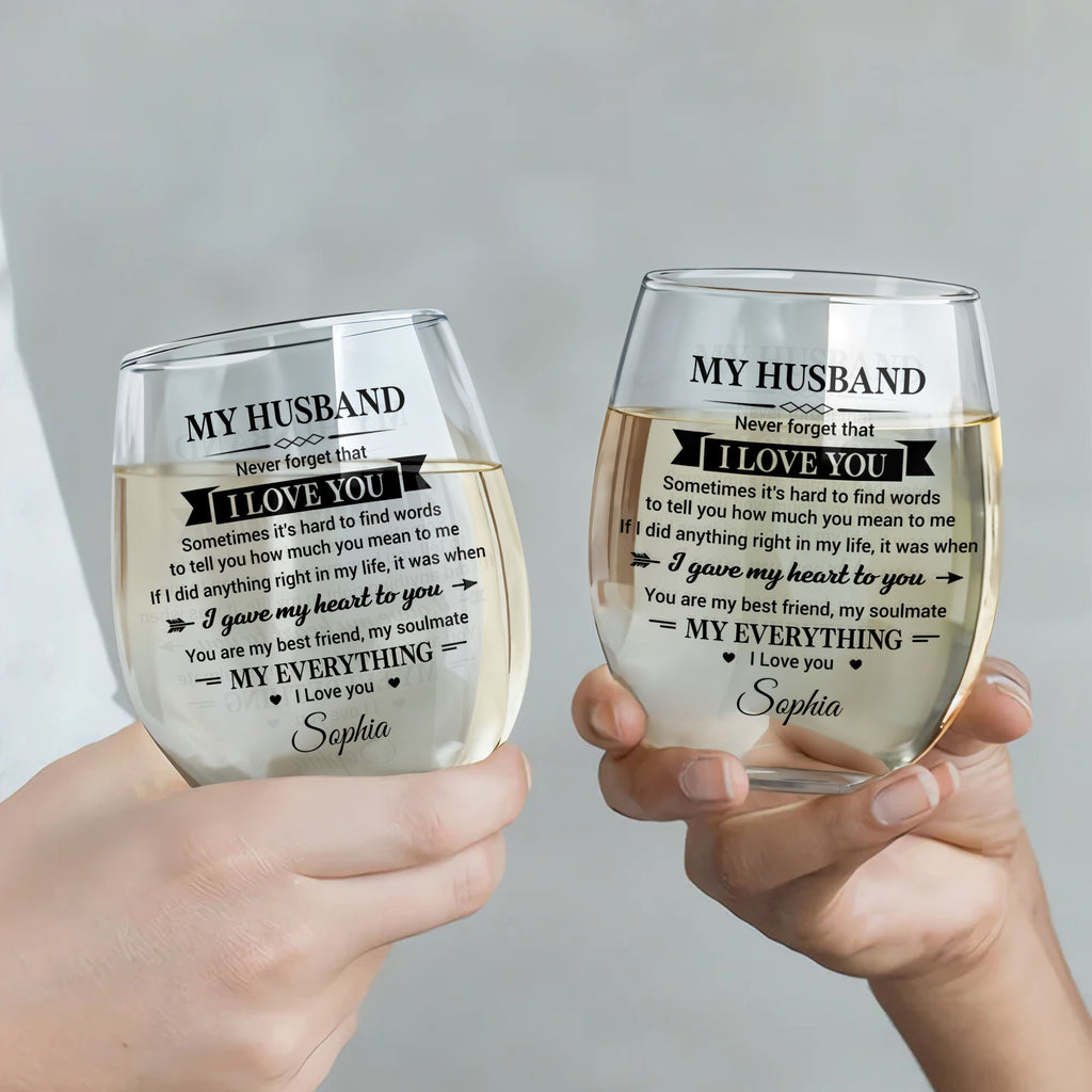 Personalized Stemless Wine Glass Custom Name Gift for Husband Wine Glasses GradoCreations
