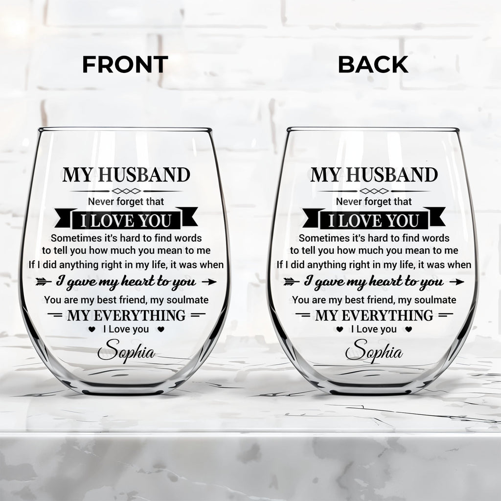 Personalized Stemless Wine Glass Custom Name Gift for Husband Wine Glasses GradoCreations