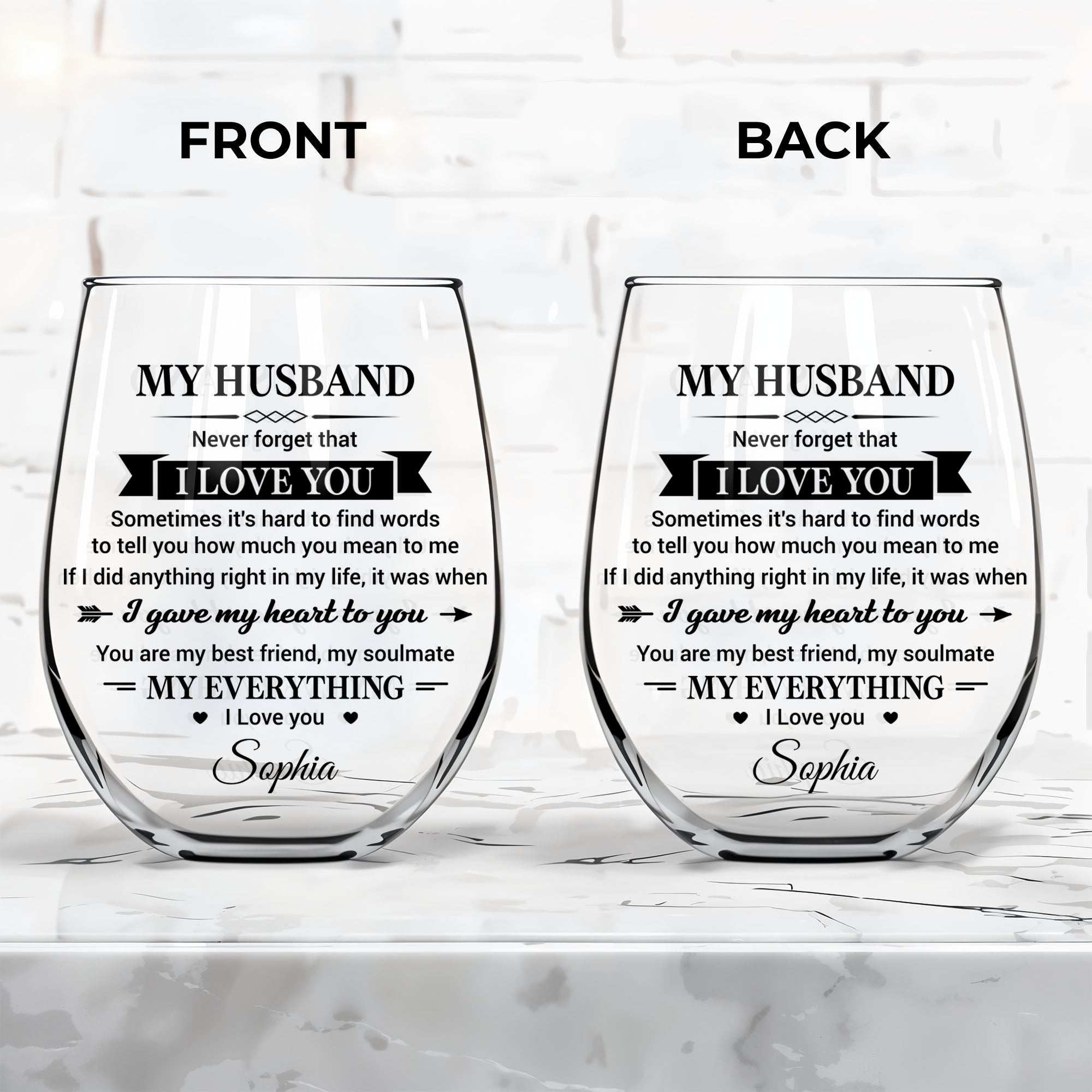Personalized Stemless Wine Glass Custom Name Gift for Husband Wine Glasses GradoCreations