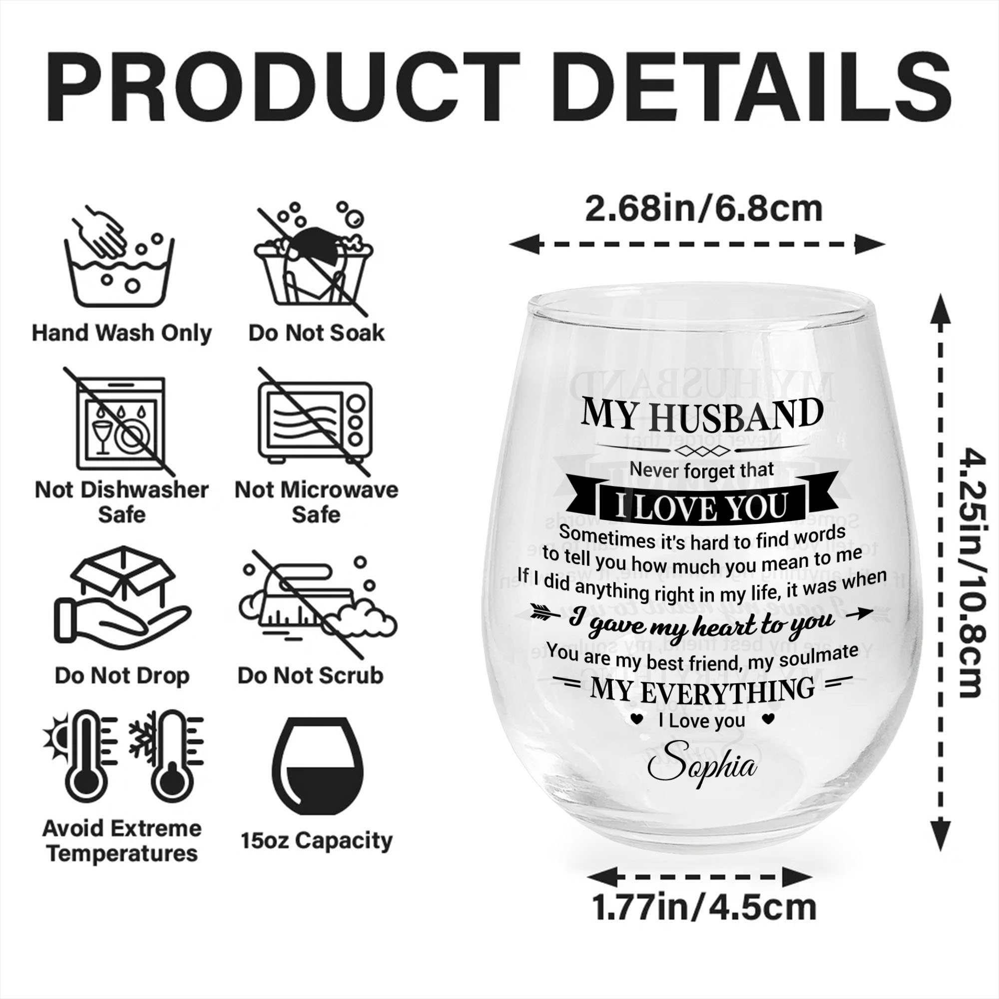 Personalized Stemless Wine Glass Custom Name Gift for Husband Wine Glasses GradoCreations