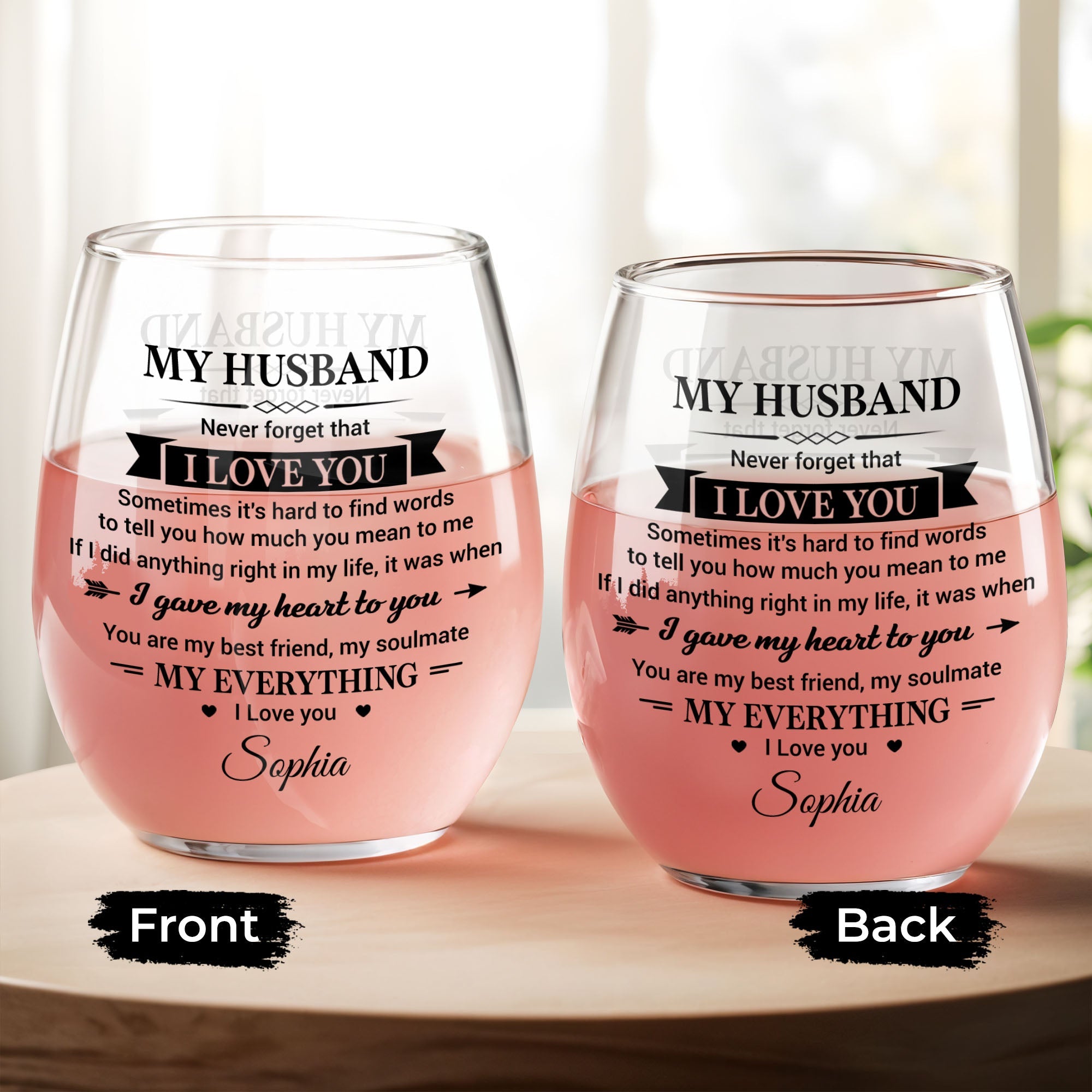 Personalized Stemless Wine Glass Custom Name Gift for Husband Wine Glasses GradoCreations
