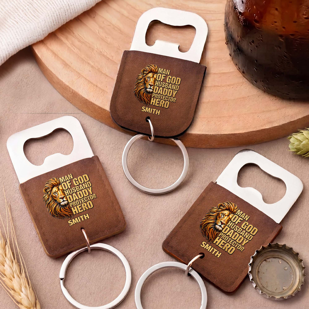 Personalized Leather Bottle Opener Keychain Custom Name Gift for Dad Leather Bottle Opener Keychain GradoCreations
