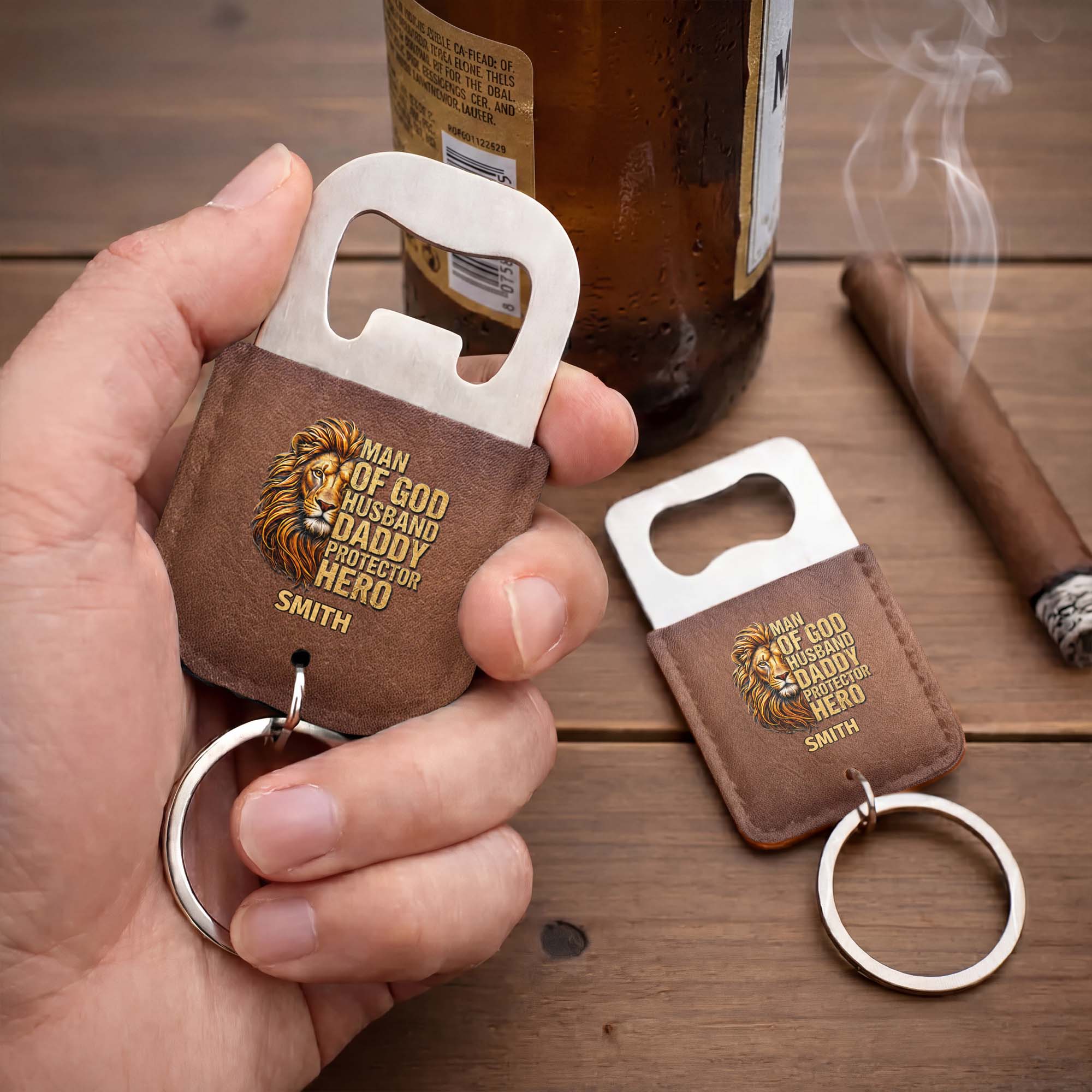Personalized Leather Bottle Opener Keychain Custom Name Gift for Dad Leather Bottle Opener Keychain GradoCreations