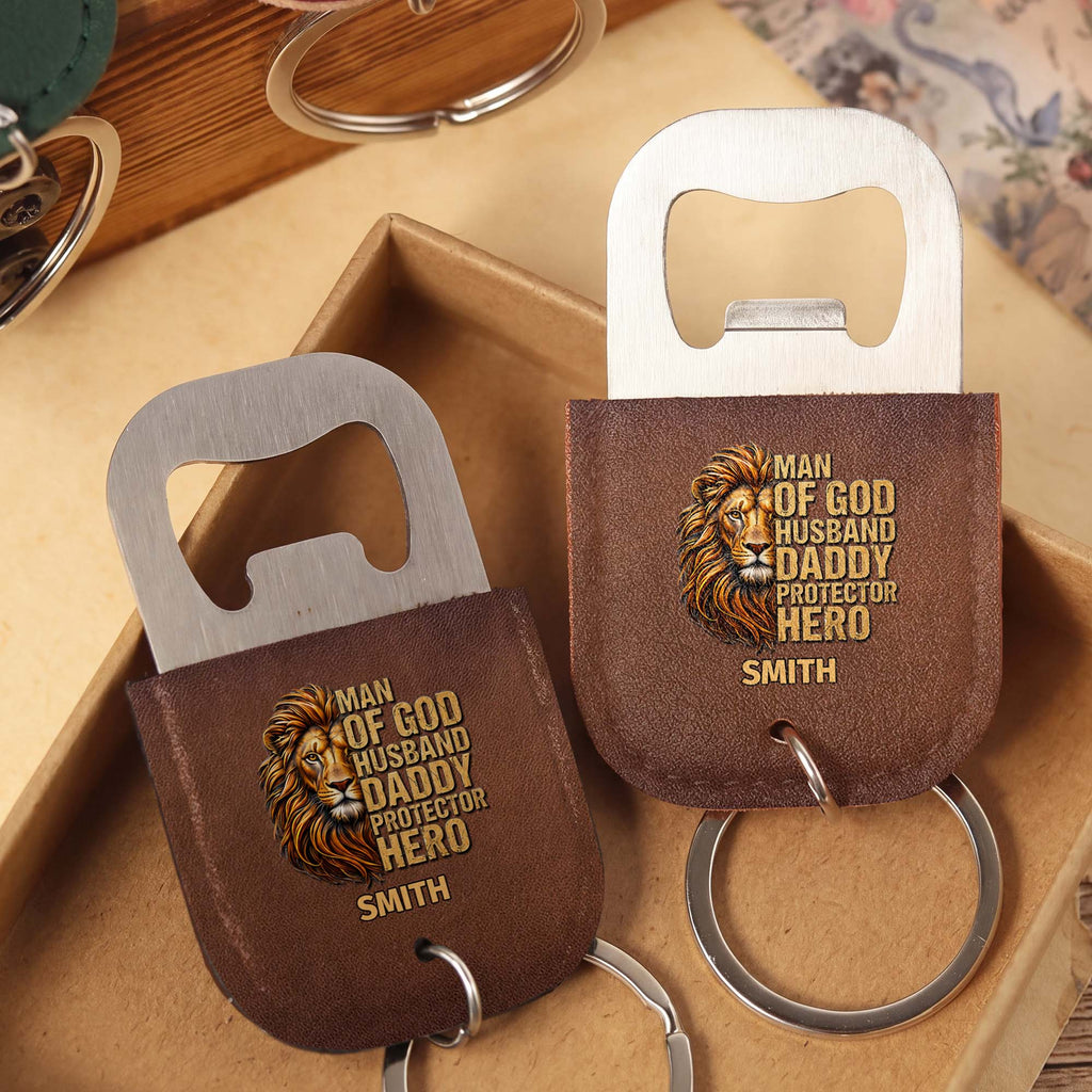 Personalized Leather Bottle Opener Keychain Custom Name Gift for Dad Leather Bottle Opener Keychain GradoCreations