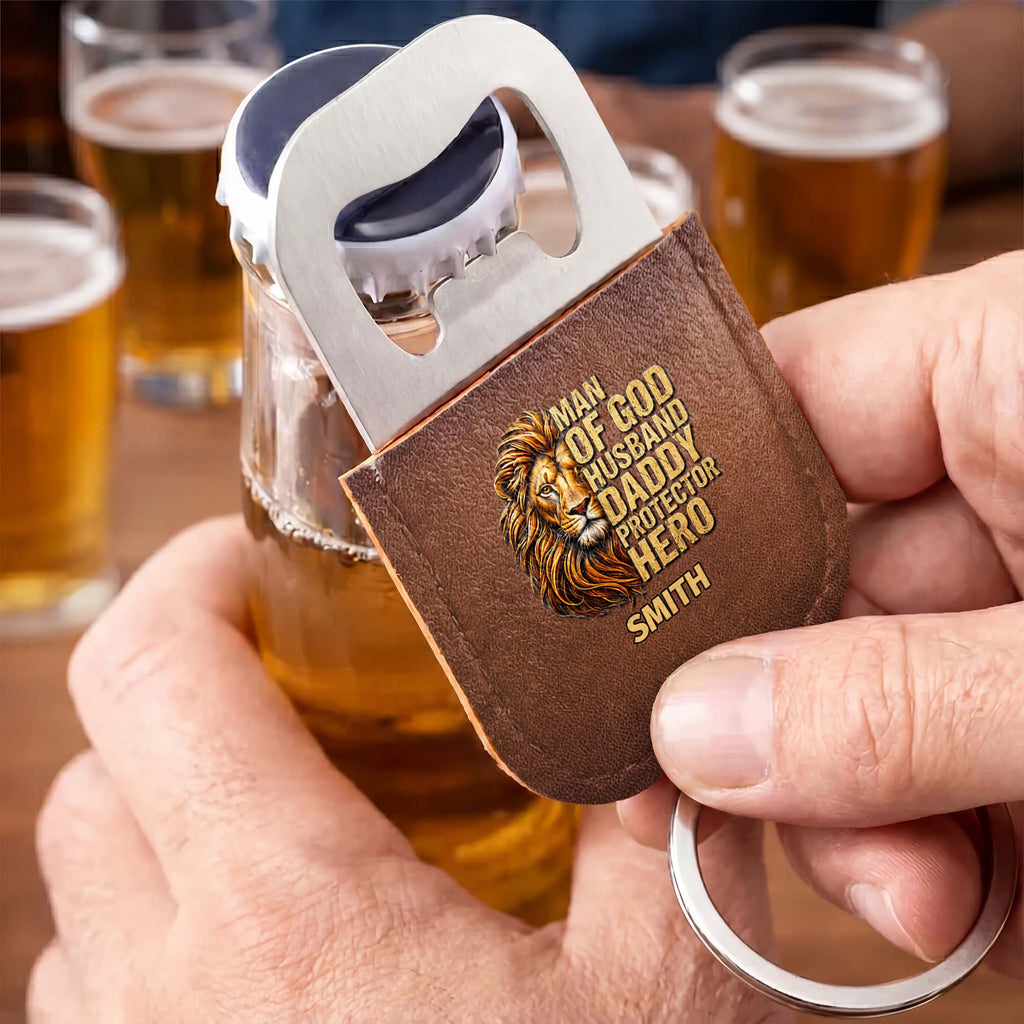 Personalized Leather Bottle Opener Keychain Custom Name Gift for Dad Leather Bottle Opener Keychain GradoCreations