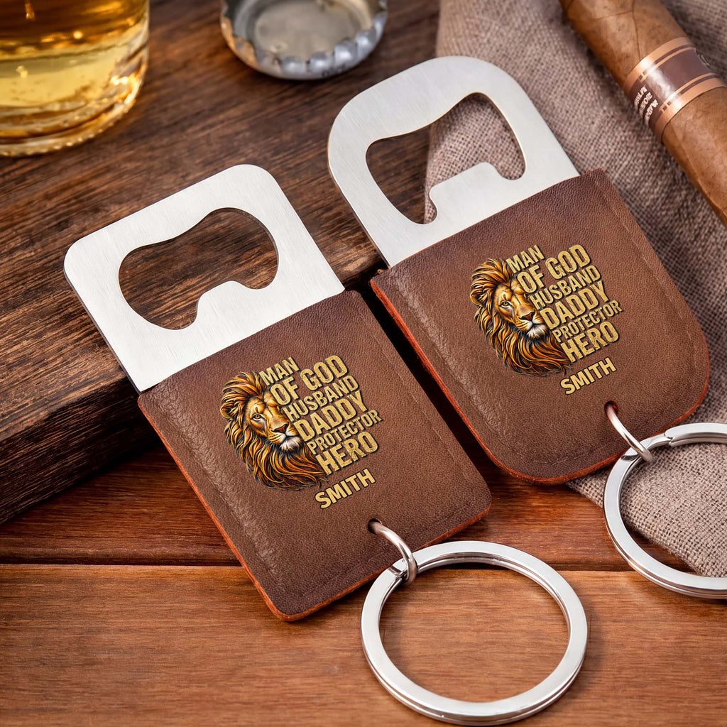 Personalized Leather Bottle Opener Keychain Custom Name Gift for Dad Leather Bottle Opener Keychain GradoCreations