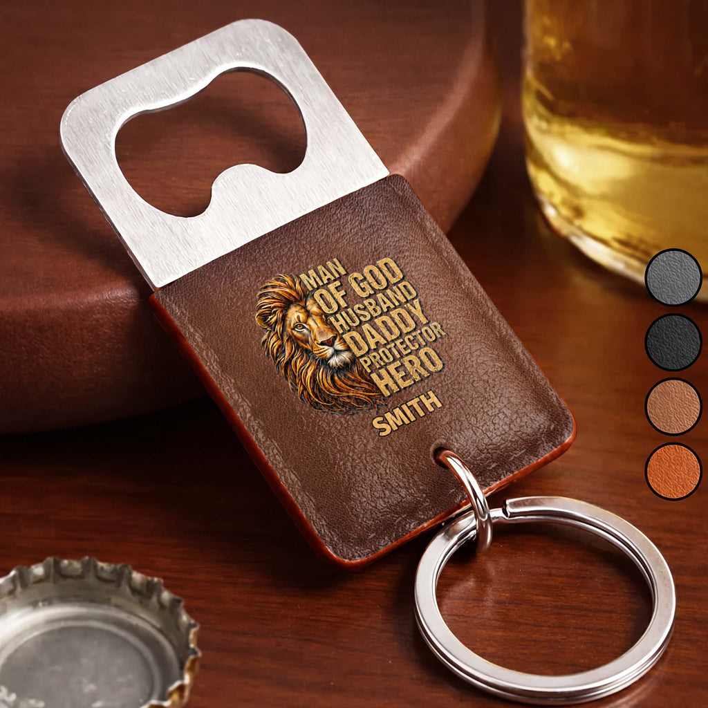 Personalized Leather Bottle Opener Keychain Custom Name Gift for Dad Leather Bottle Opener Keychain GradoCreations