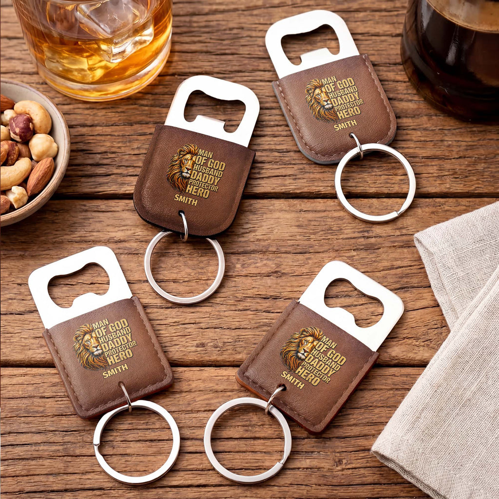 Personalized Leather Bottle Opener Keychain Custom Name Gift for Dad Leather Bottle Opener Keychain GradoCreations