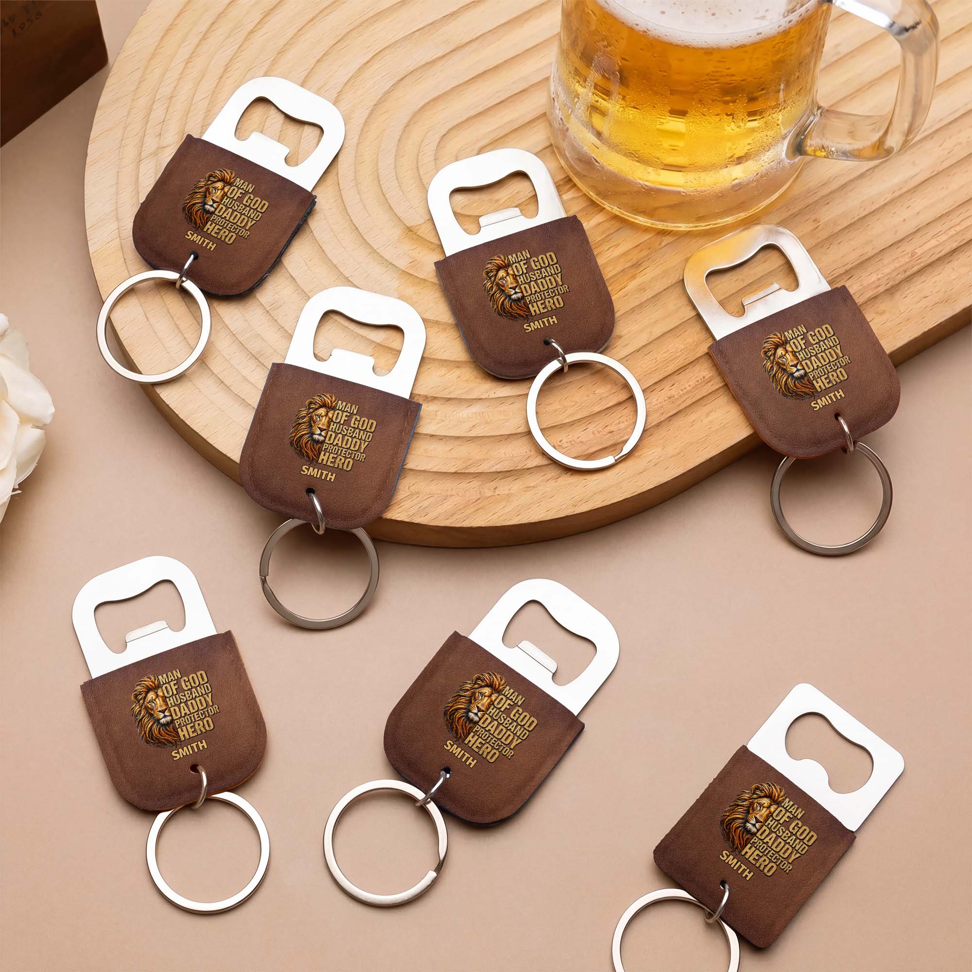 Personalized Leather Bottle Opener Keychain Custom Name Gift for Dad Leather Bottle Opener Keychain GradoCreations