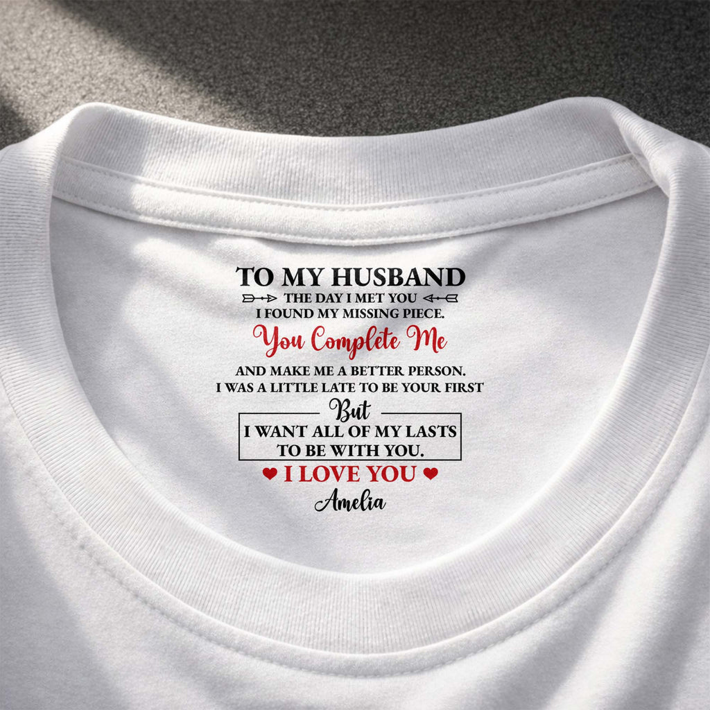 Personalized Inside Neck Print T-Shirt Romantic Gift for Husband Basic Shirt, Print inside back collar GradoCreations