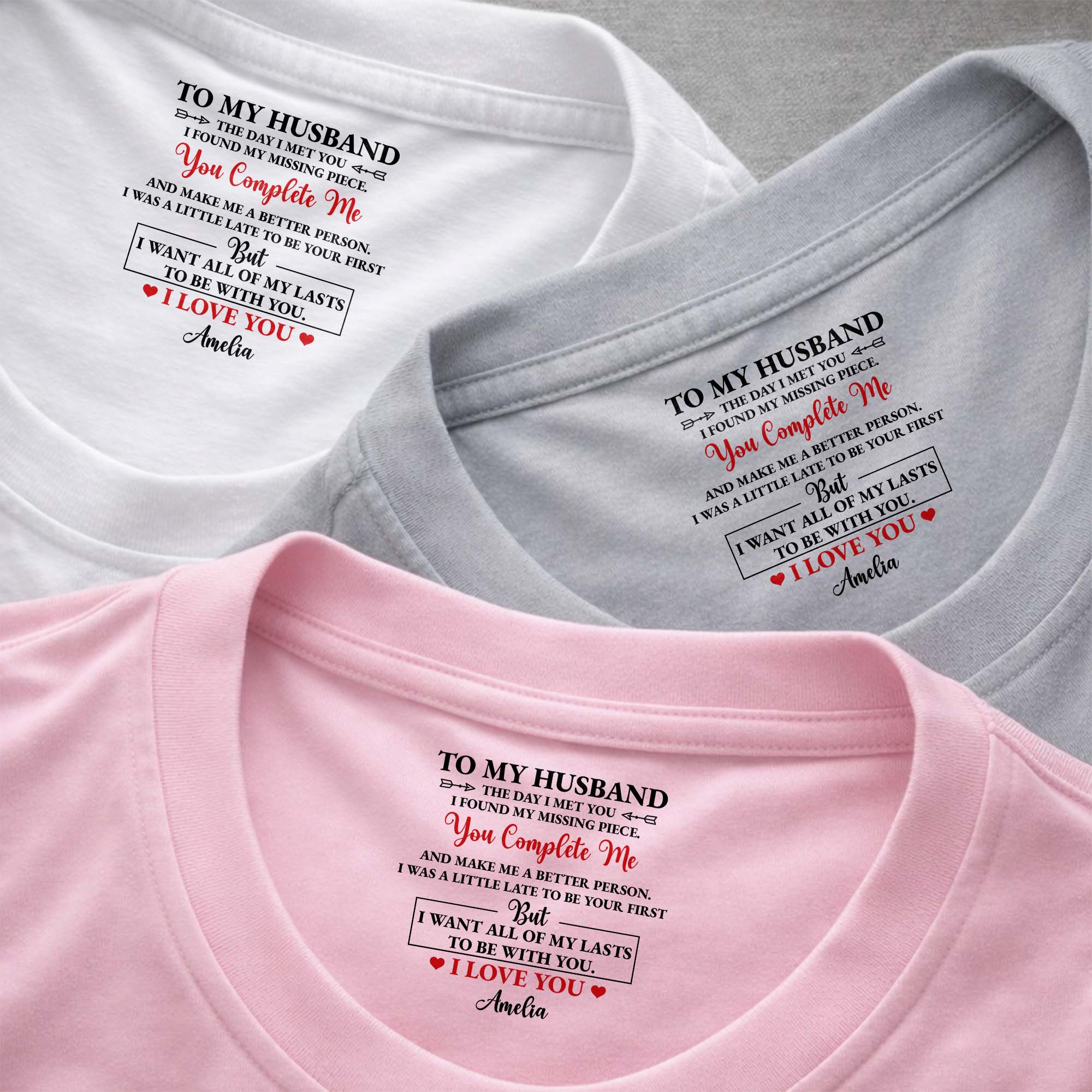 Personalized Inside Neck Print T-Shirt Romantic Gift for Husband Basic Shirt, Print inside back collar GradoCreations