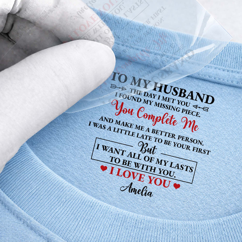 Personalized Inside Neck Print T-Shirt Romantic Gift for Husband Basic Shirt, Print inside back collar GradoCreations