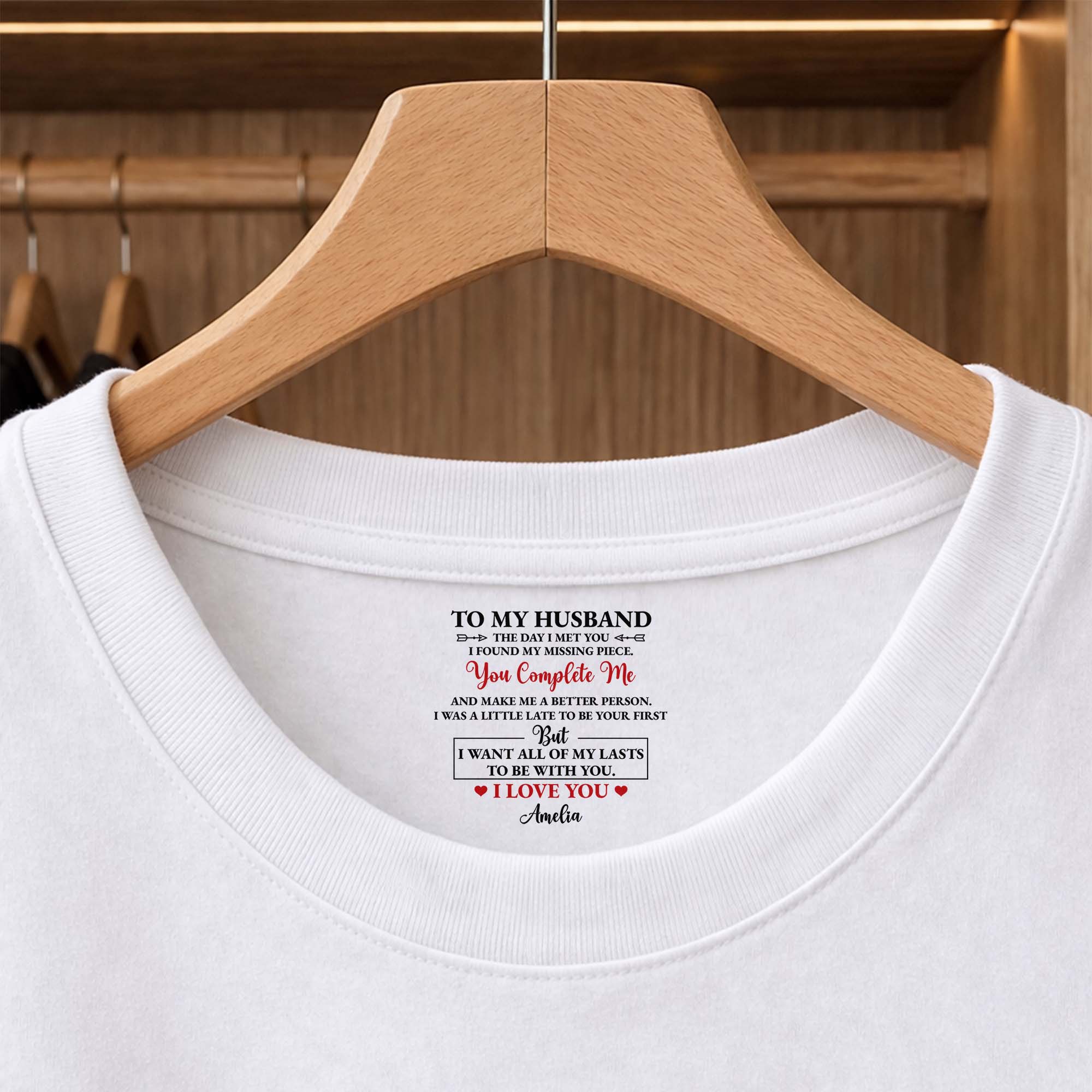 Personalized Inside Neck Print T-Shirt Romantic Gift for Husband Basic Shirt, Print inside back collar GradoCreations