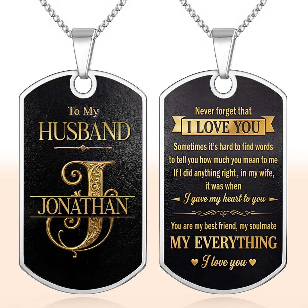 Personalized Dog Tag Necklace Custom Initial Gift for Husband Dog Tag Necklace GradoCreations