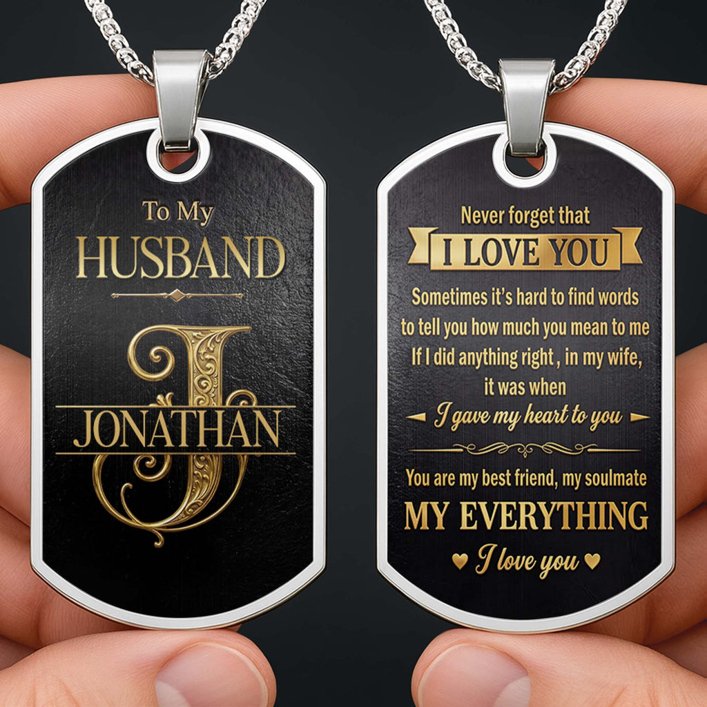 Personalized Dog Tag Necklace Custom Initial Gift for Husband Dog Tag Necklace GradoCreations