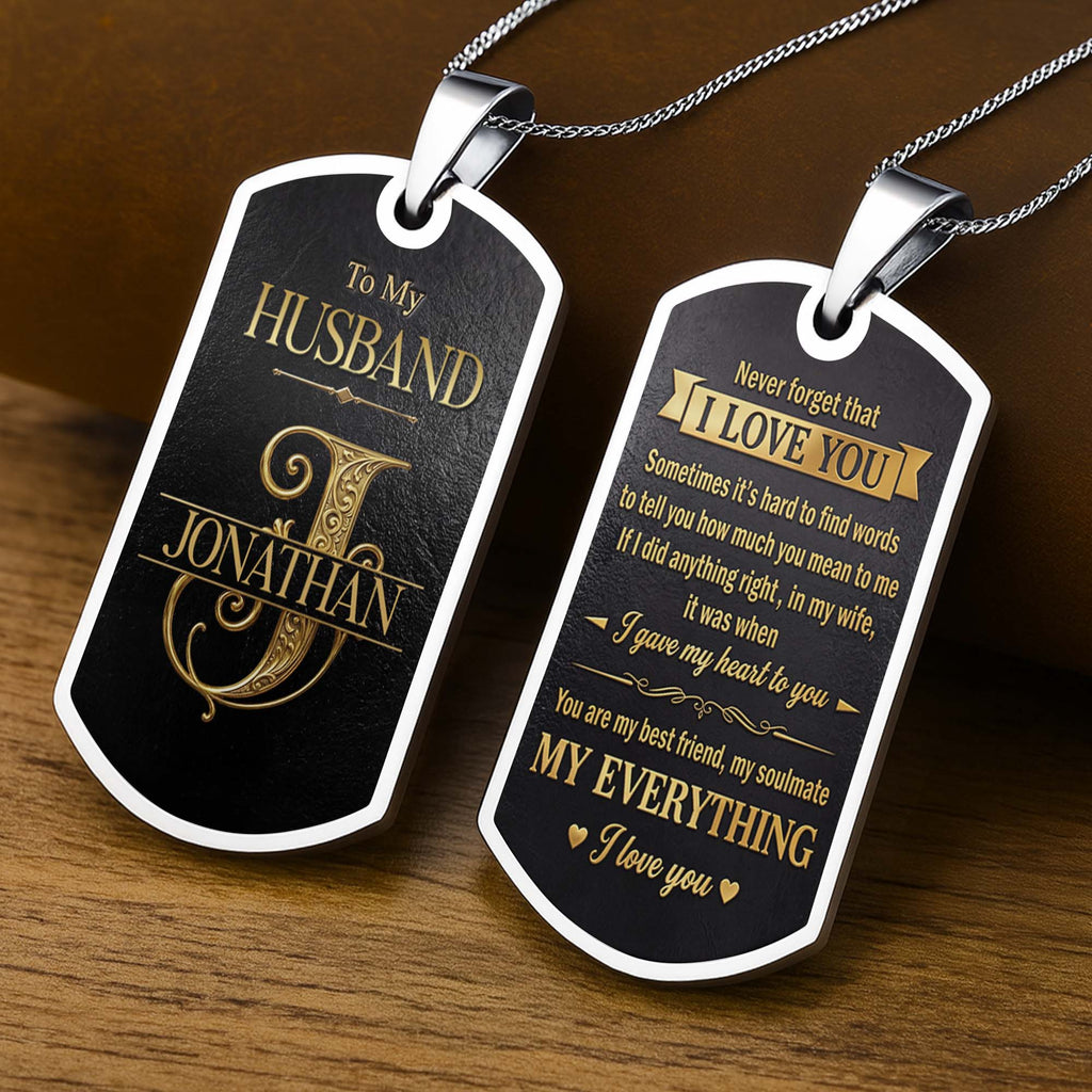 Personalized Dog Tag Necklace Custom Initial Gift for Husband Dog Tag Necklace GradoCreations
