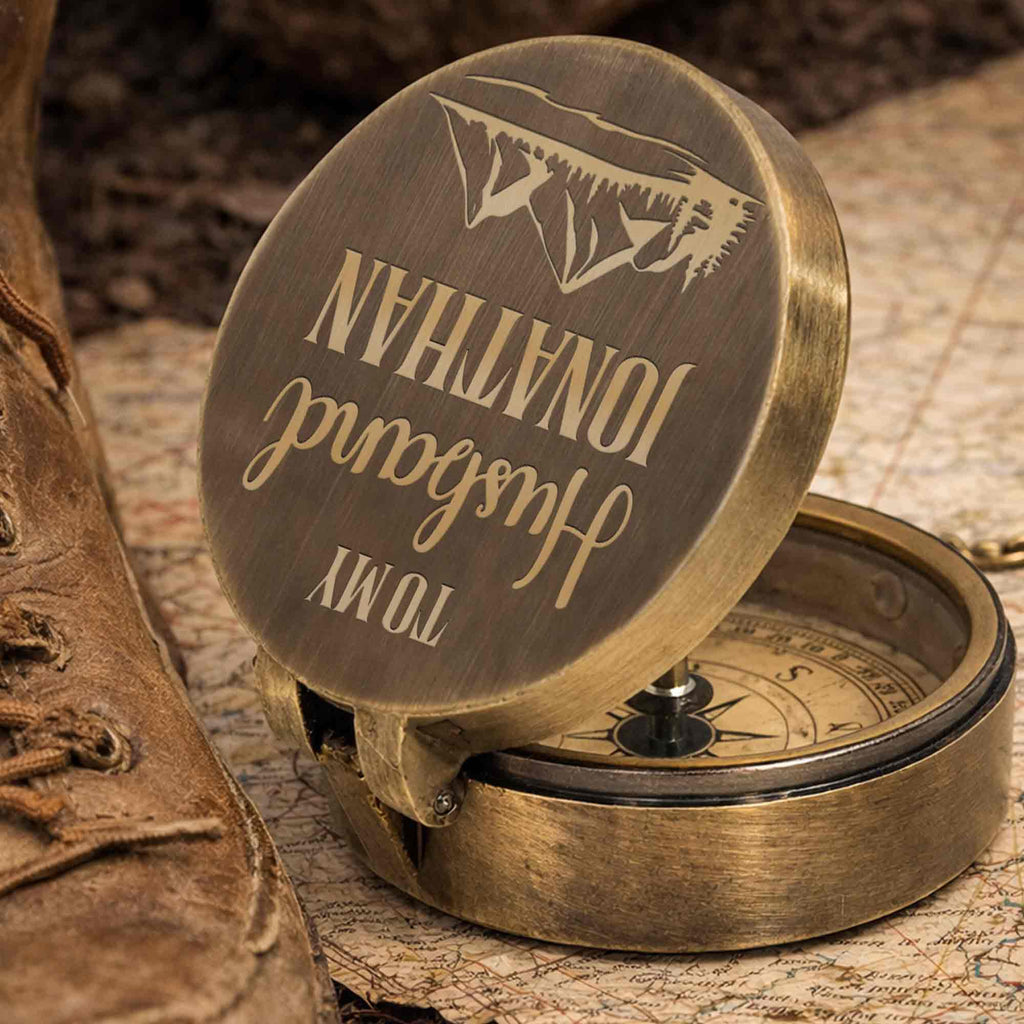 Personalized Engraved Brass Compass Custom Gift for Husband