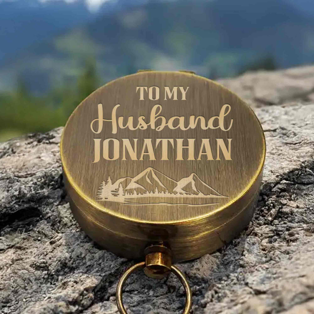 Personalized Engraved Brass Compass Custom Gift for Husband