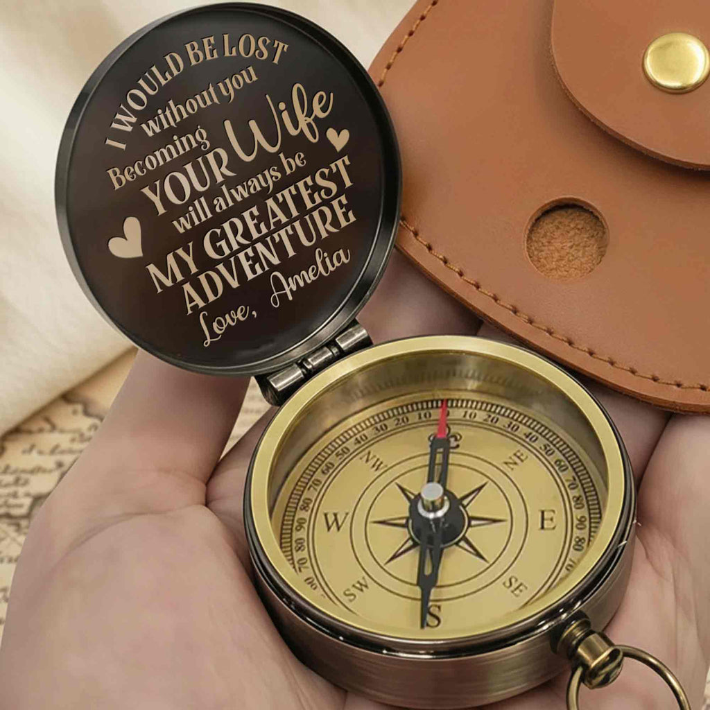 Personalized Engraved Brass Compass Custom Gift for Husband