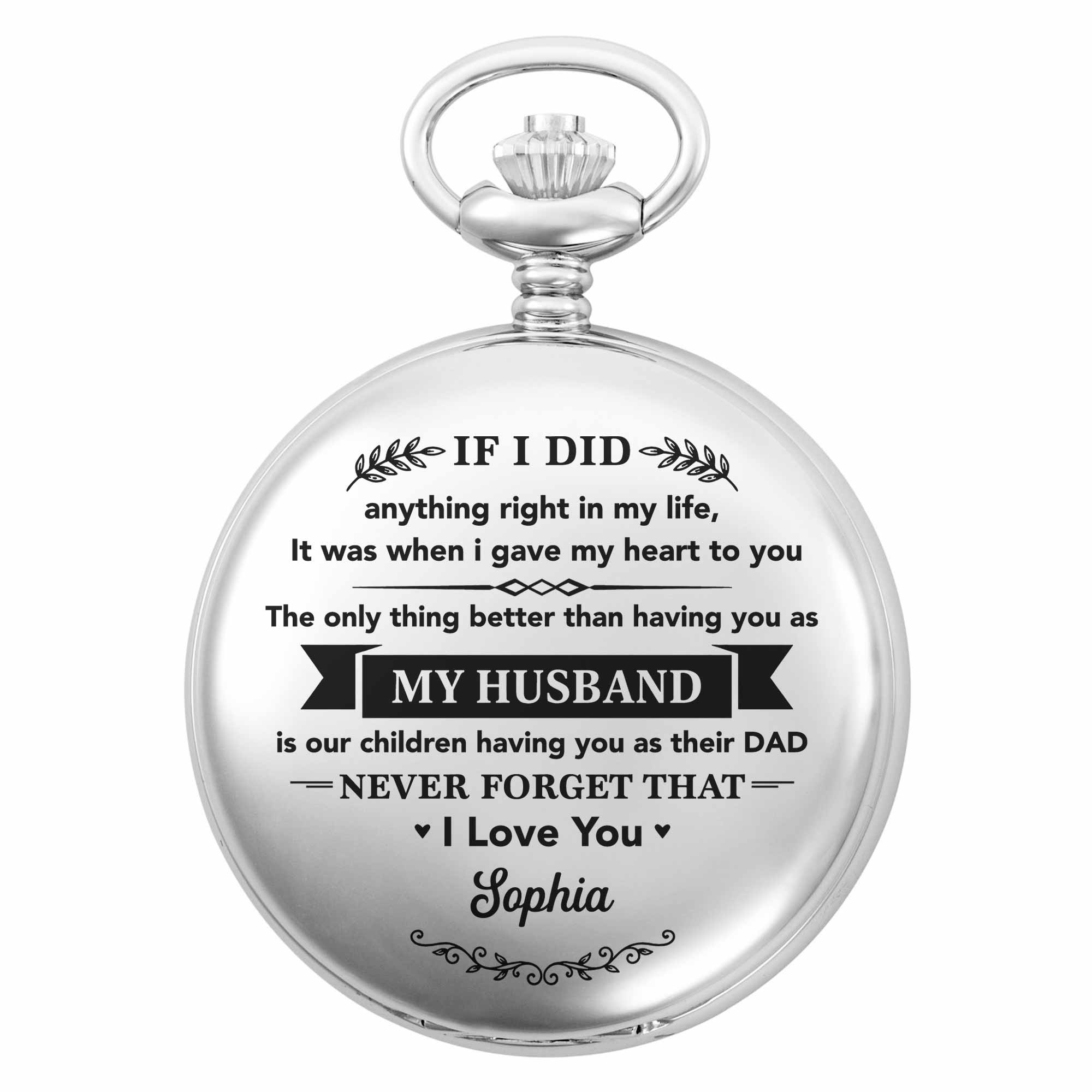 Personalized Silver Pocket Watch Custom Engraving Gift for Husband Pocket Watch GradoCreations
