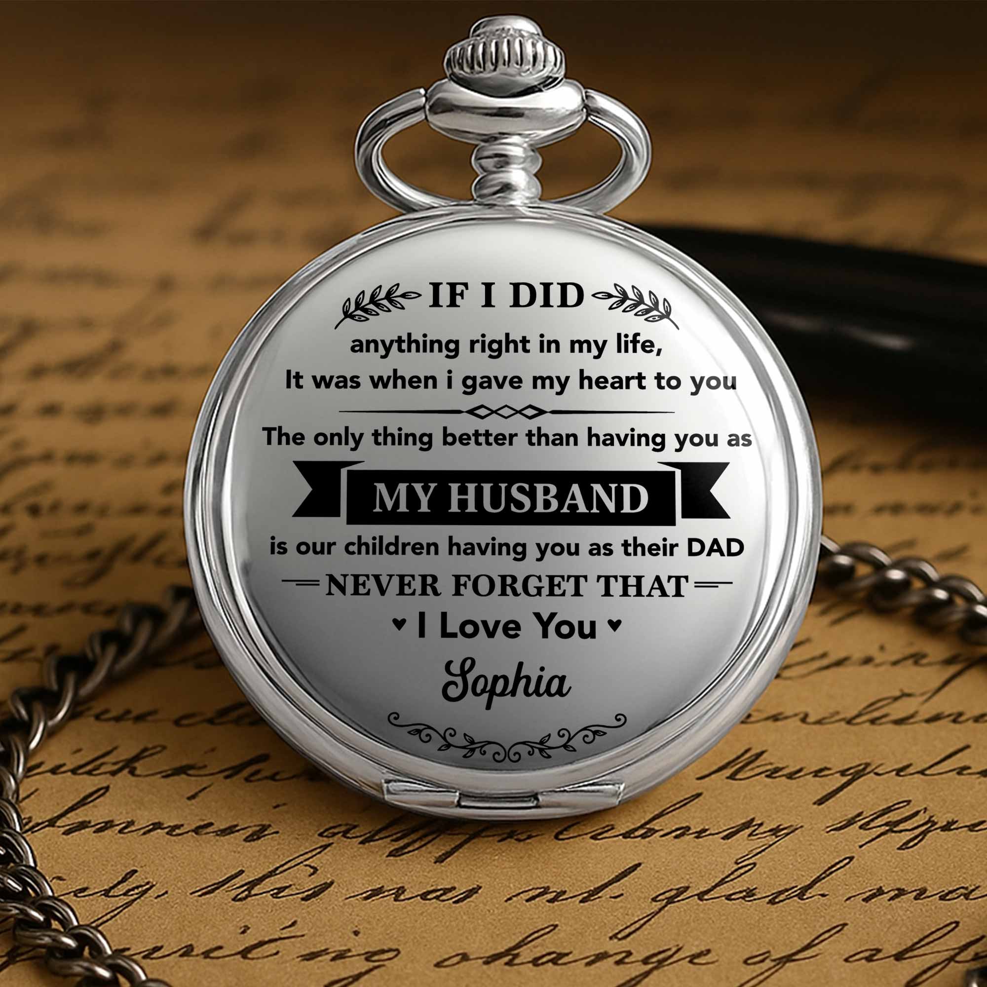 Personalized Silver Pocket Watch Custom Engraving Gift for Husband Pocket Watch GradoCreations