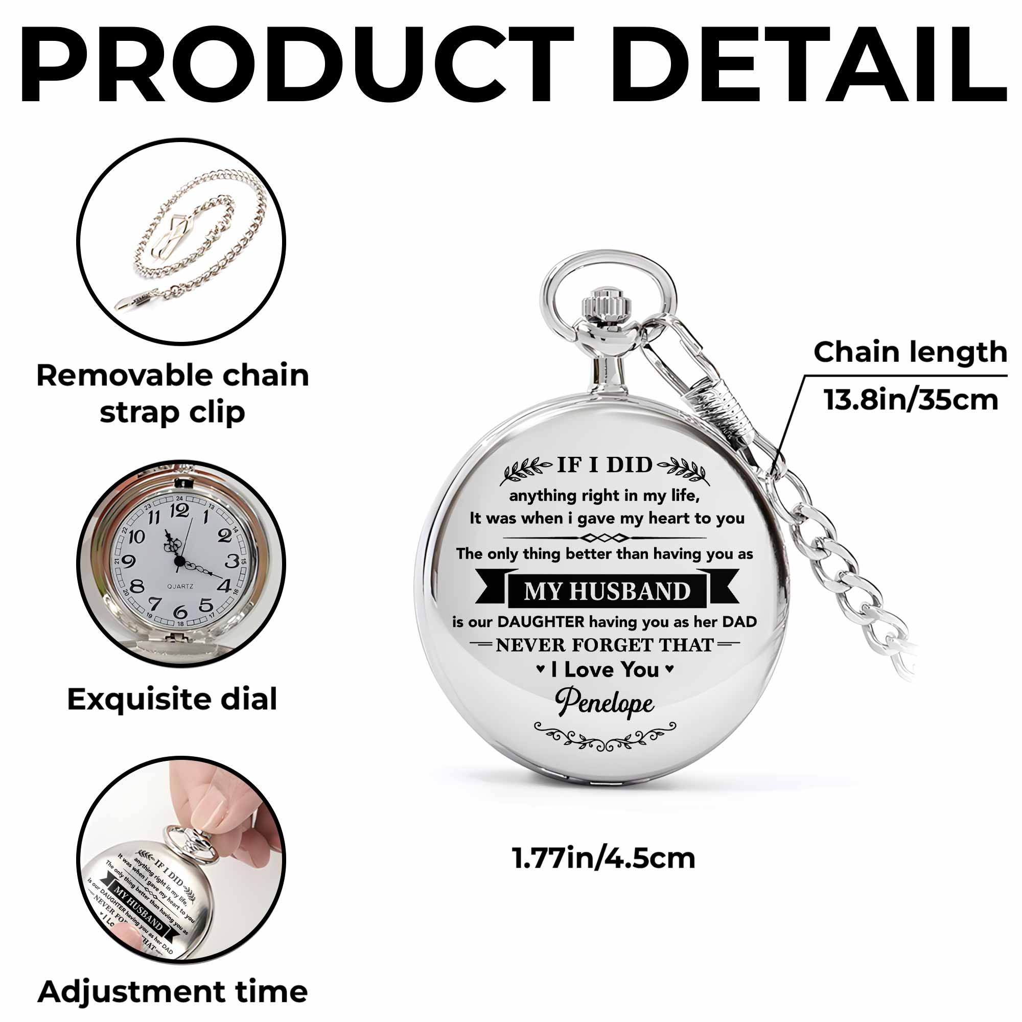 Personalized Silver Pocket Watch Custom Engraving Gift for Husband Pocket Watch GradoCreations