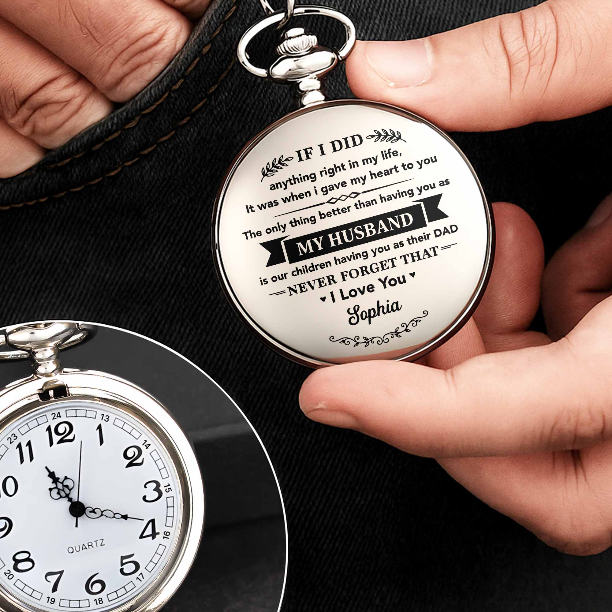Personalized Silver Pocket Watch Custom Engraving Gift for Husband Pocket Watch GradoCreations