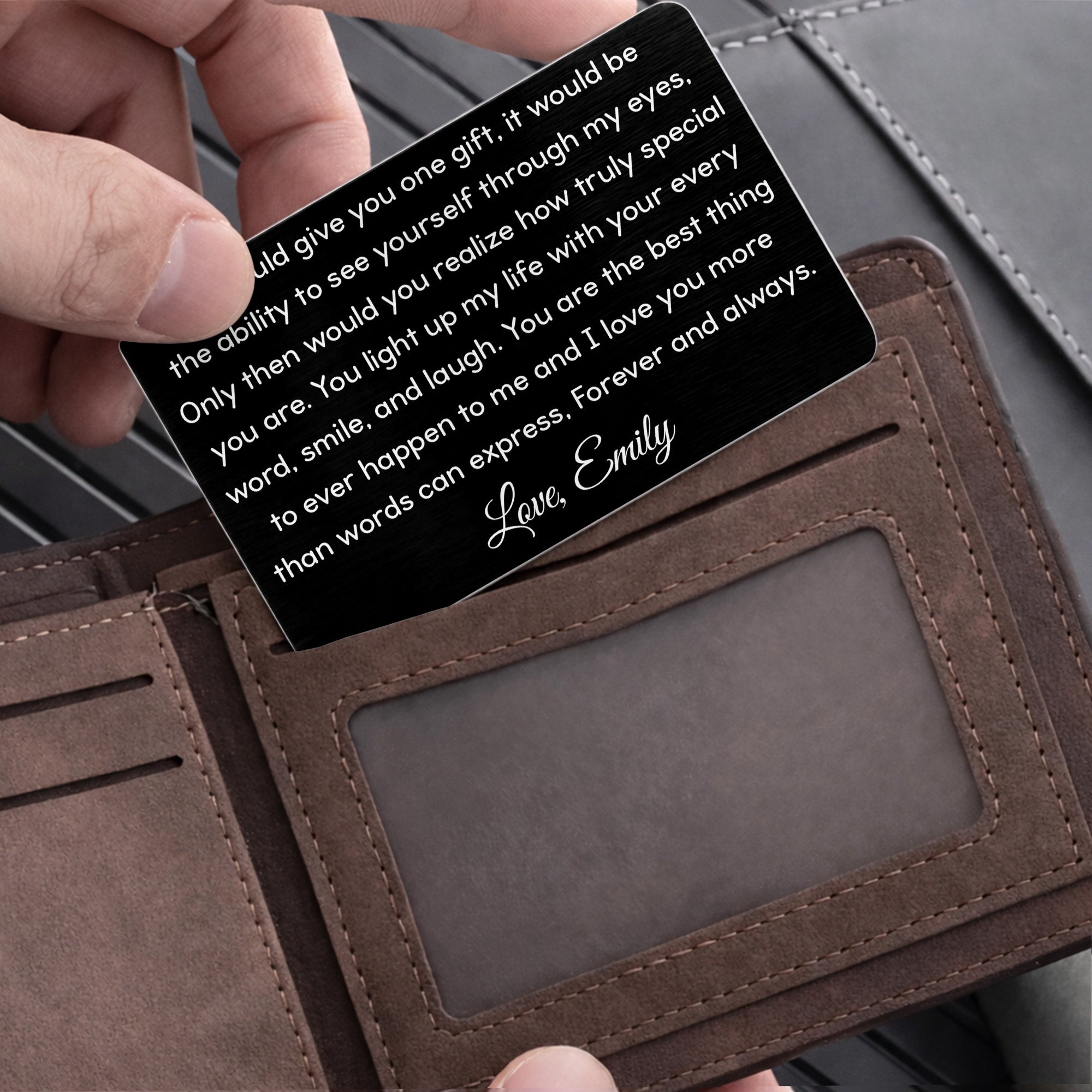 Personalized Aluminum Wallet Card Custom Message Gift for Him Wallet Card GradoCreations