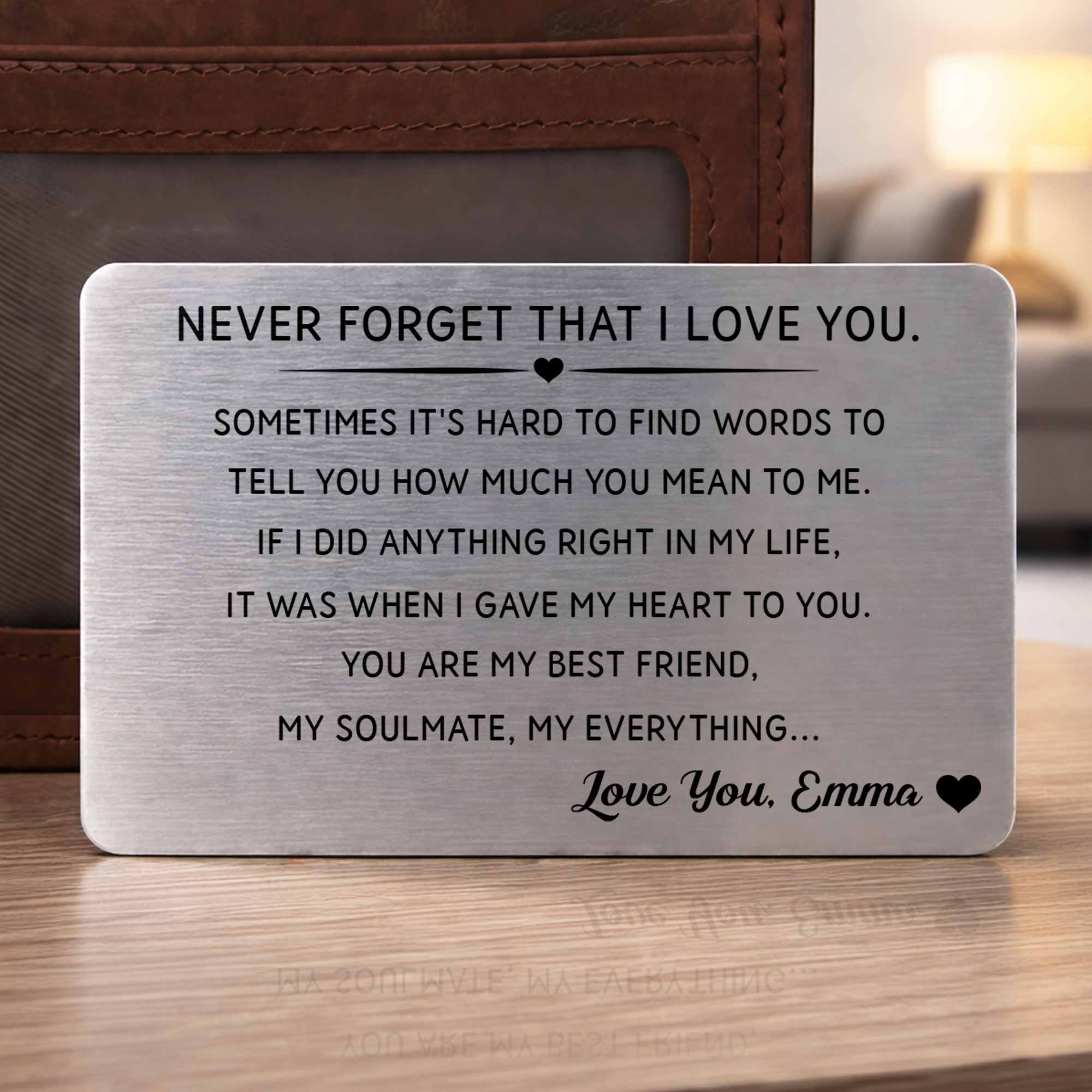 Personalized Aluminum Wallet Card Custom Love Message Gift for Couples Wallet Card GradoCreations
