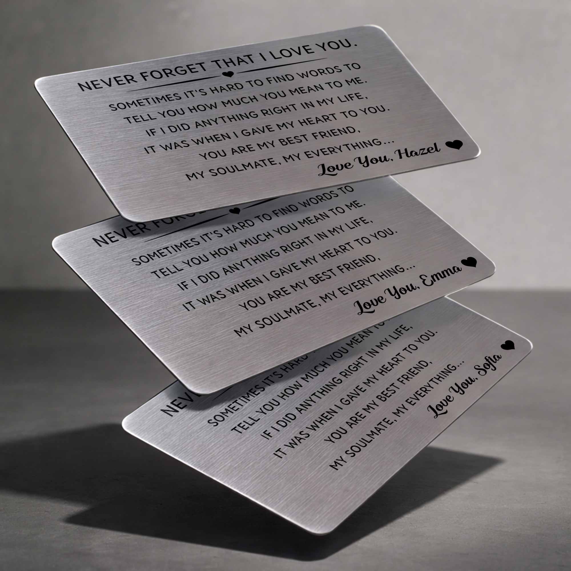 Personalized Aluminum Wallet Card Custom Love Message Gift for Couples Wallet Card GradoCreations