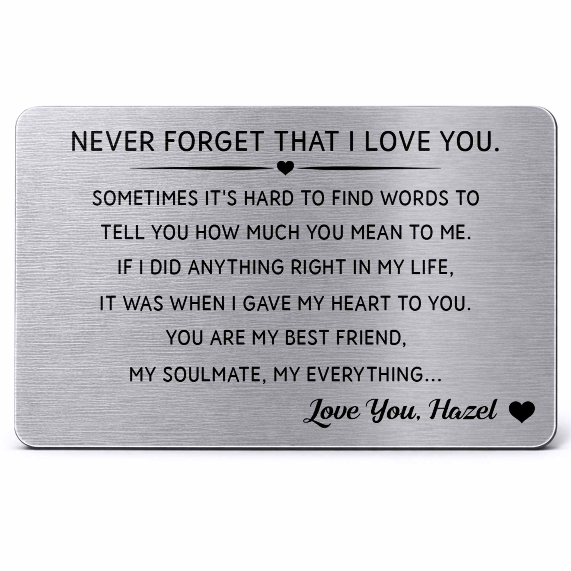 Personalized Aluminum Wallet Card Custom Love Message Gift for Couples Wallet Card GradoCreations