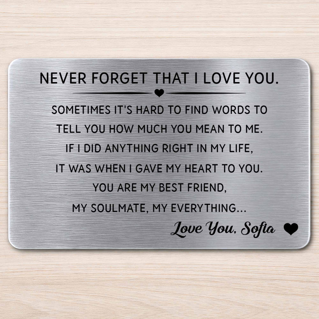 Personalized Aluminum Wallet Card Custom Love Message Gift for Couples Wallet Card GradoCreations