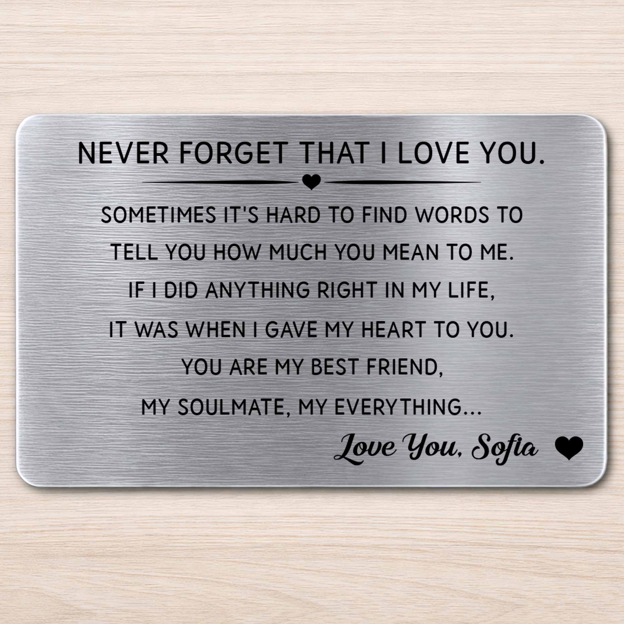 Personalized Aluminum Wallet Card Custom Love Message Gift for Couples Wallet Card GradoCreations
