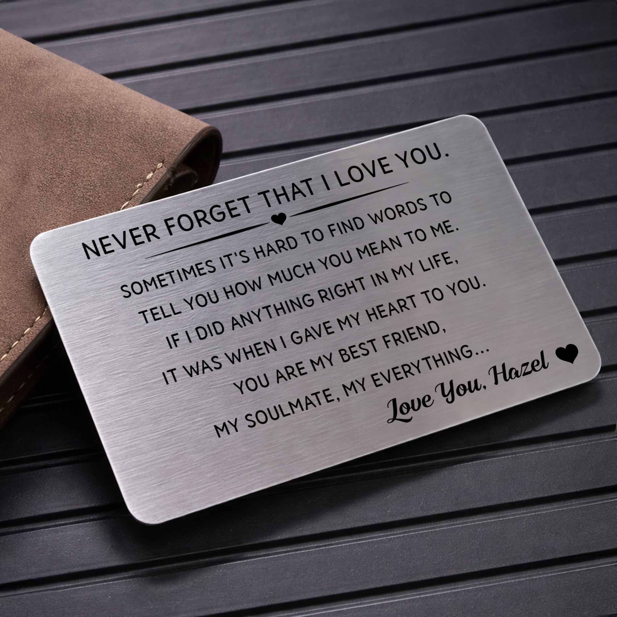 Personalized Aluminum Wallet Card Custom Love Message Gift for Couples Wallet Card GradoCreations