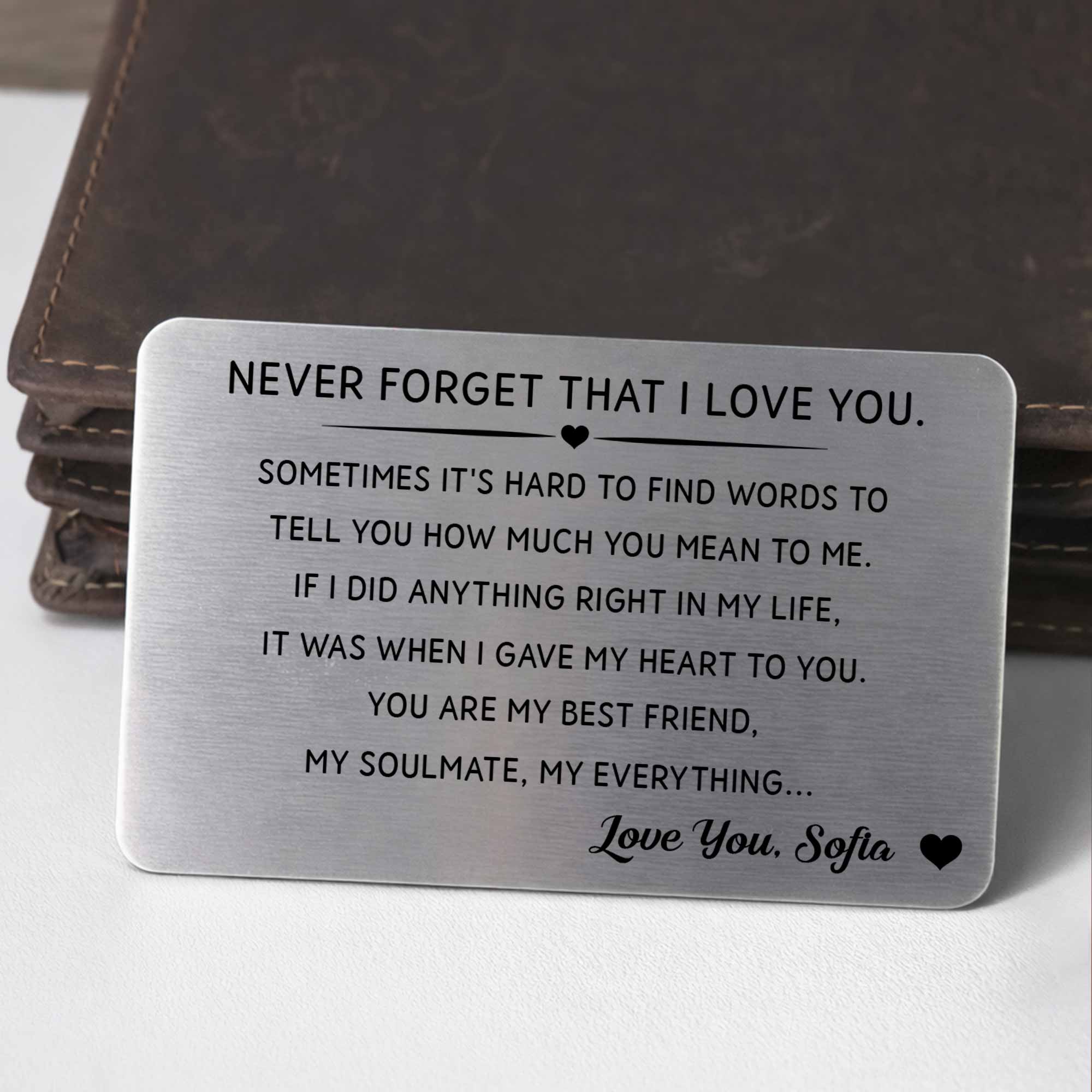 Personalized Aluminum Wallet Card Custom Love Message Gift for Couples Wallet Card GradoCreations
