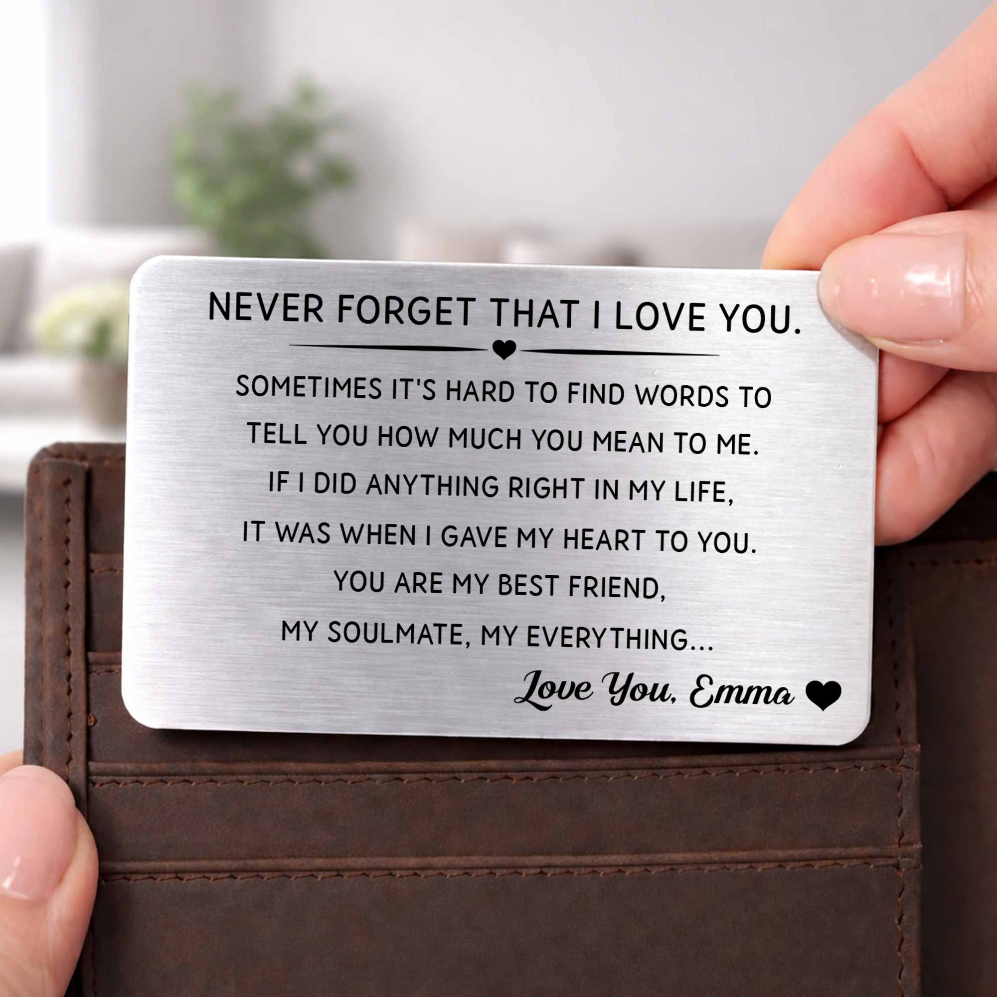 Personalized Aluminum Wallet Card Custom Love Message Gift for Couples Wallet Card GradoCreations