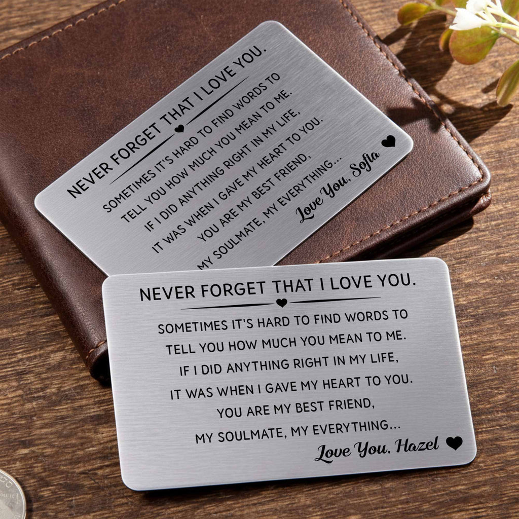 Personalized Aluminum Wallet Card Custom Love Message Gift for Couples Wallet Card GradoCreations