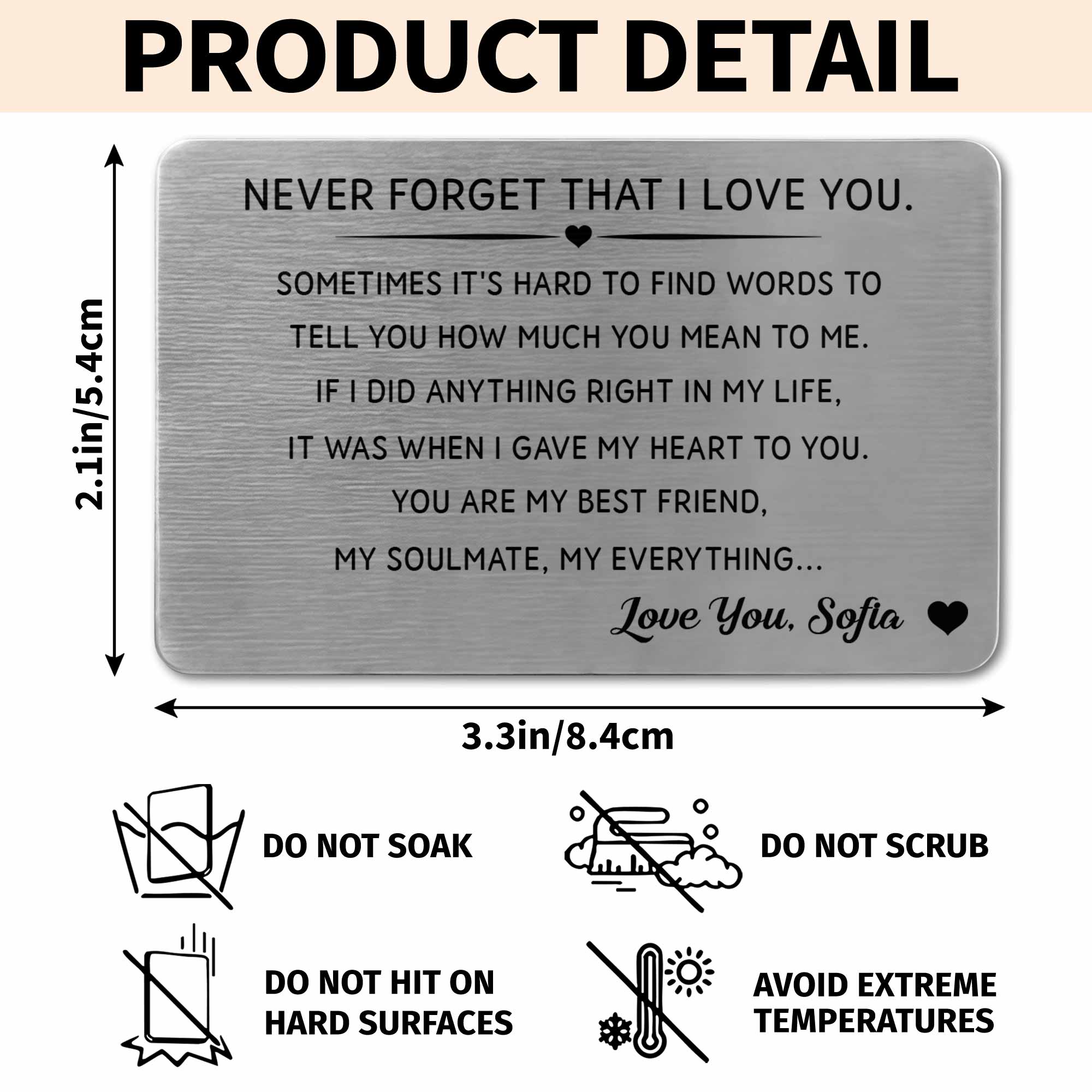 Personalized Aluminum Wallet Card Custom Love Message Gift for Couples Wallet Card GradoCreations